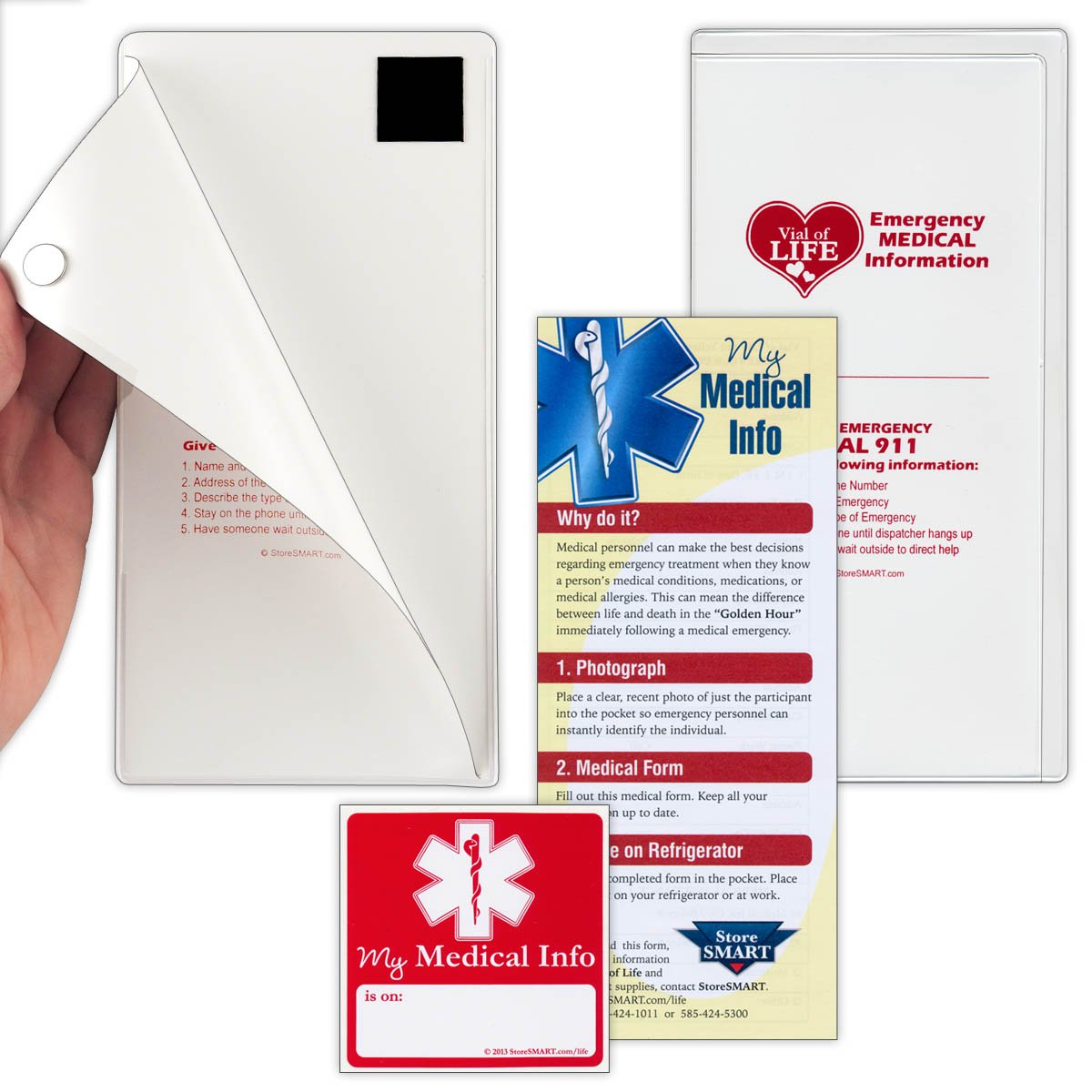 StoreSMART - 50-Pack Vial of Life Magnetic First Aid Kit - Easy Open, Magnetic Back, White (VOLMCP502MB-W-50) - Emergency Medical Information Storage for Home, Car & Travel Safety