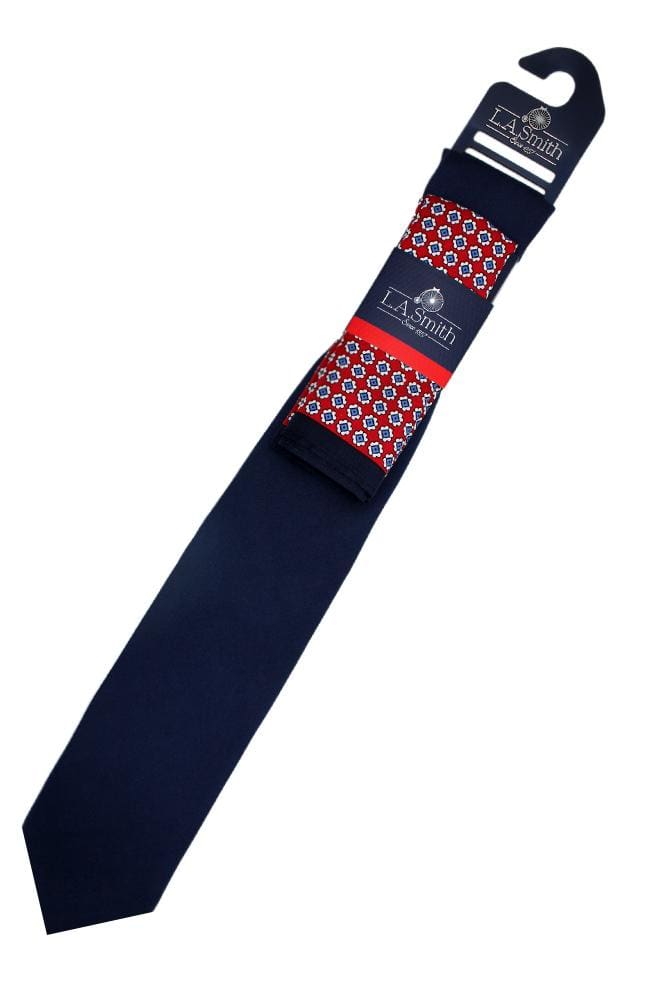 Luxury LA Smith Red Medallion Silk Tie and Pocket Square Set - Elegant Necktie & Hankie Combo for Weddings, Business & Formal Events