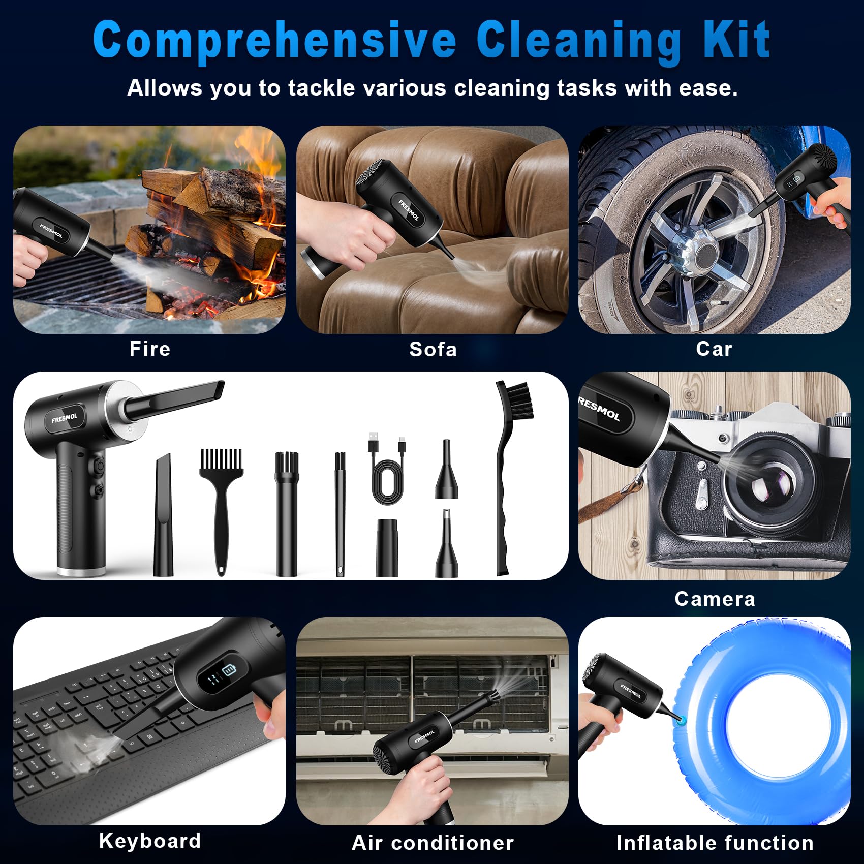 Rechargeable Cordless Electric Air Duster - 100,000 RPM High Speed with 3 Adjustable Gears & LED Light | Keyboard Cleaner, PC Dust Blower, Electronics Cleaning Tool | Replaces Compressed Air Cans (Black) | Perfect for Home Office, Computer Maintenance & DIY Projects