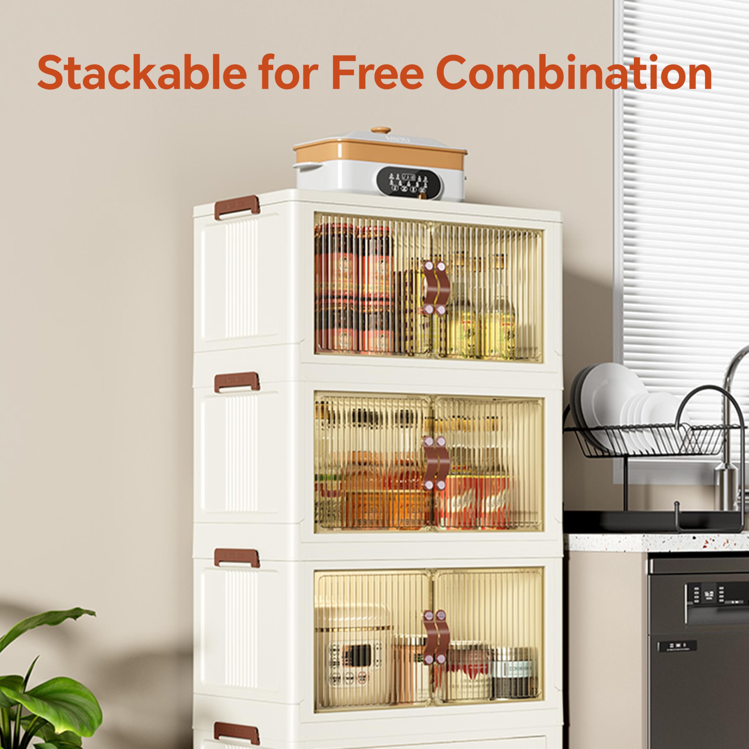 5-Tier Collapsible Storage Bins with Wheels & Lids - Modern Large Home Organization (25.59 x 14.96 x 70.87 in, 480 QT) - Perfect for Closet, Garage, Pantry & Office Storage Solutions