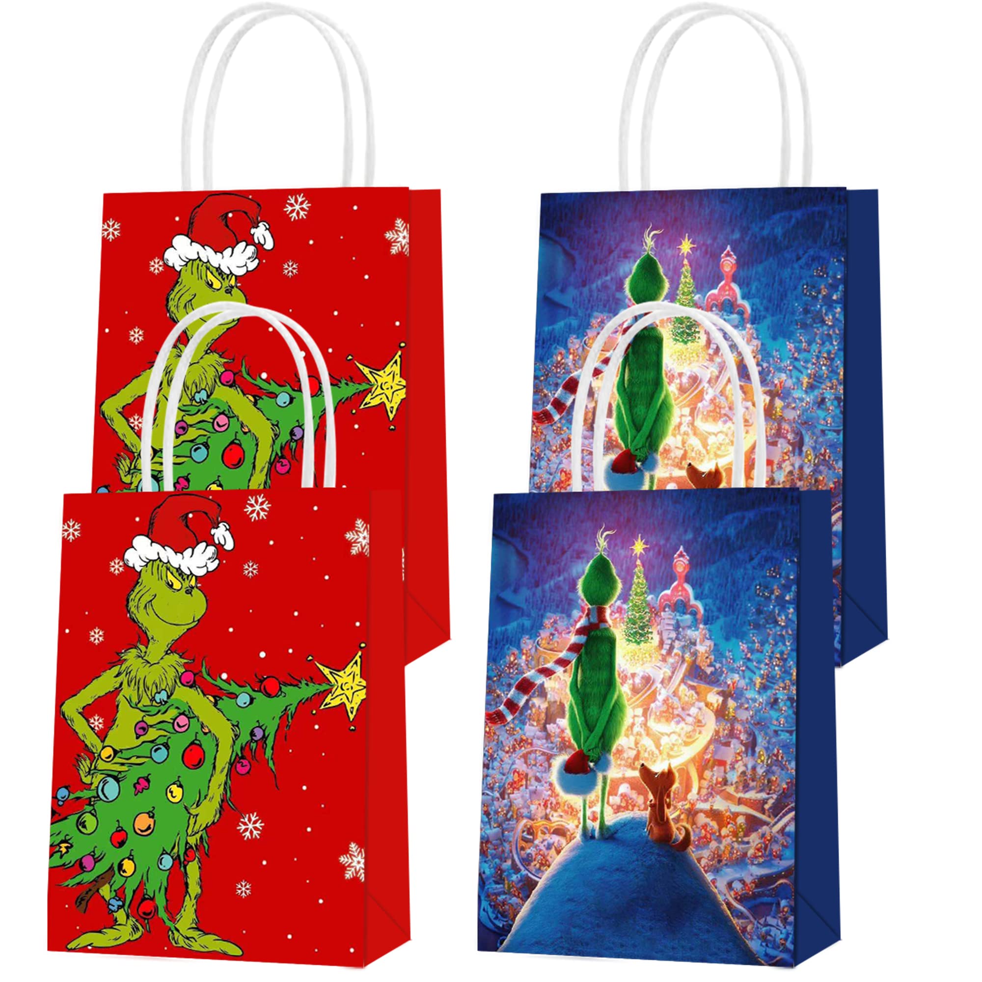 16 Pcs Christmas Party Paper Gift Bags - 2 Styles Holiday Favor Bags for Christmas Birthday Decorations, Goodie Bags for Candy Gifts - Perfect for Adults, Kids, Boys & Girls Birthday Parties, Holiday Celebrations & Office Gift Exchanges