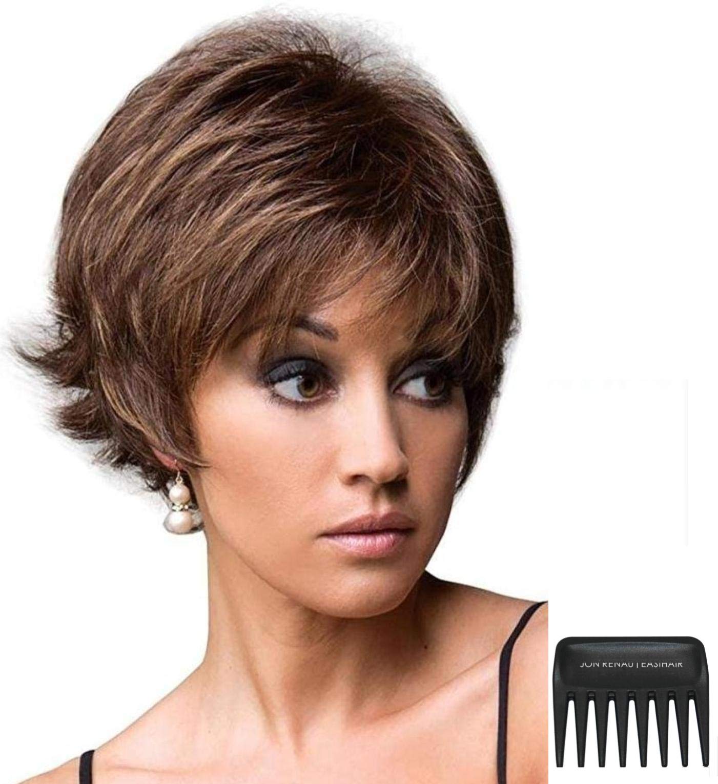 Rene Paris Tyler Wig Bundle - 3 Piece Set with Christy's Wigs Q&A Booklet & Wide Tooth Comb in Marble Brown | Perfect for Cosplay, Costume Parties & Everyday Styling
