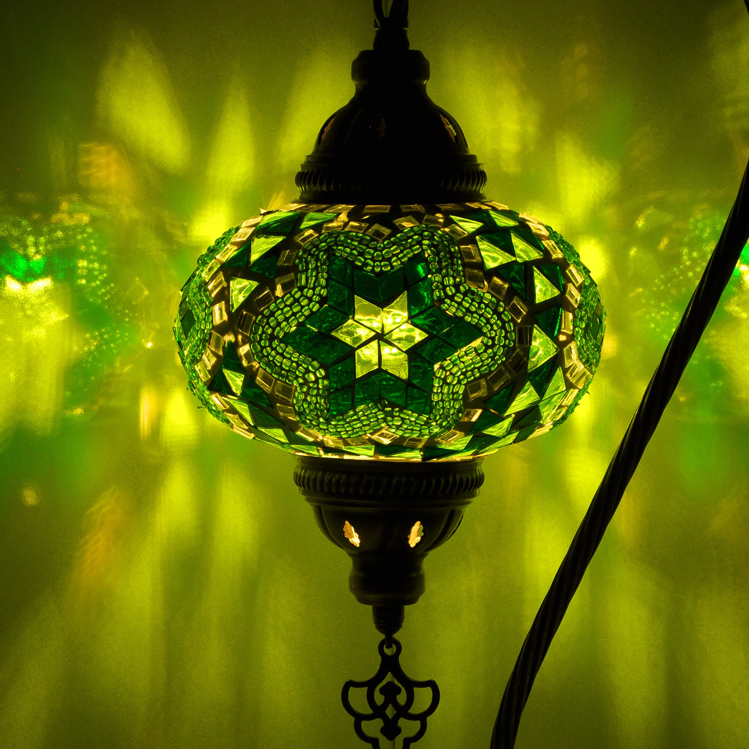 Handmade Turkish Mosaic Table Lamp with Bronze Base & Swan Neck Design - Moroccan Tiffany Style Night Light with LED Bulb for Bedroom, Living Room, and Home Decor