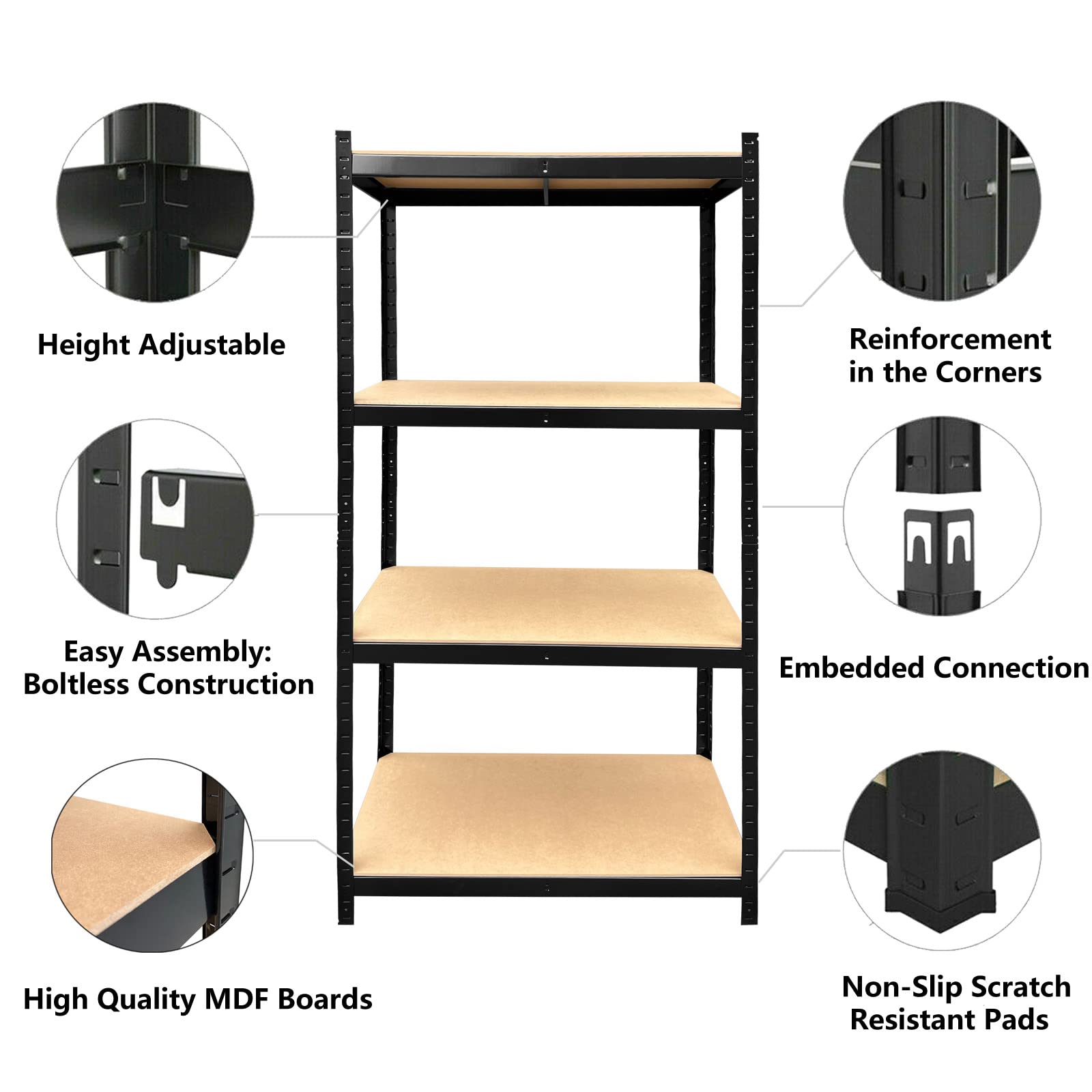 Heavy Duty 4-Tier Metal Garage Shelves - 875KG Capacity Storage Rack for Garage, Closet, Kitchen, Workshop & Office | Durable Utility Shelving for Greenhouse, Home & Commercial Use