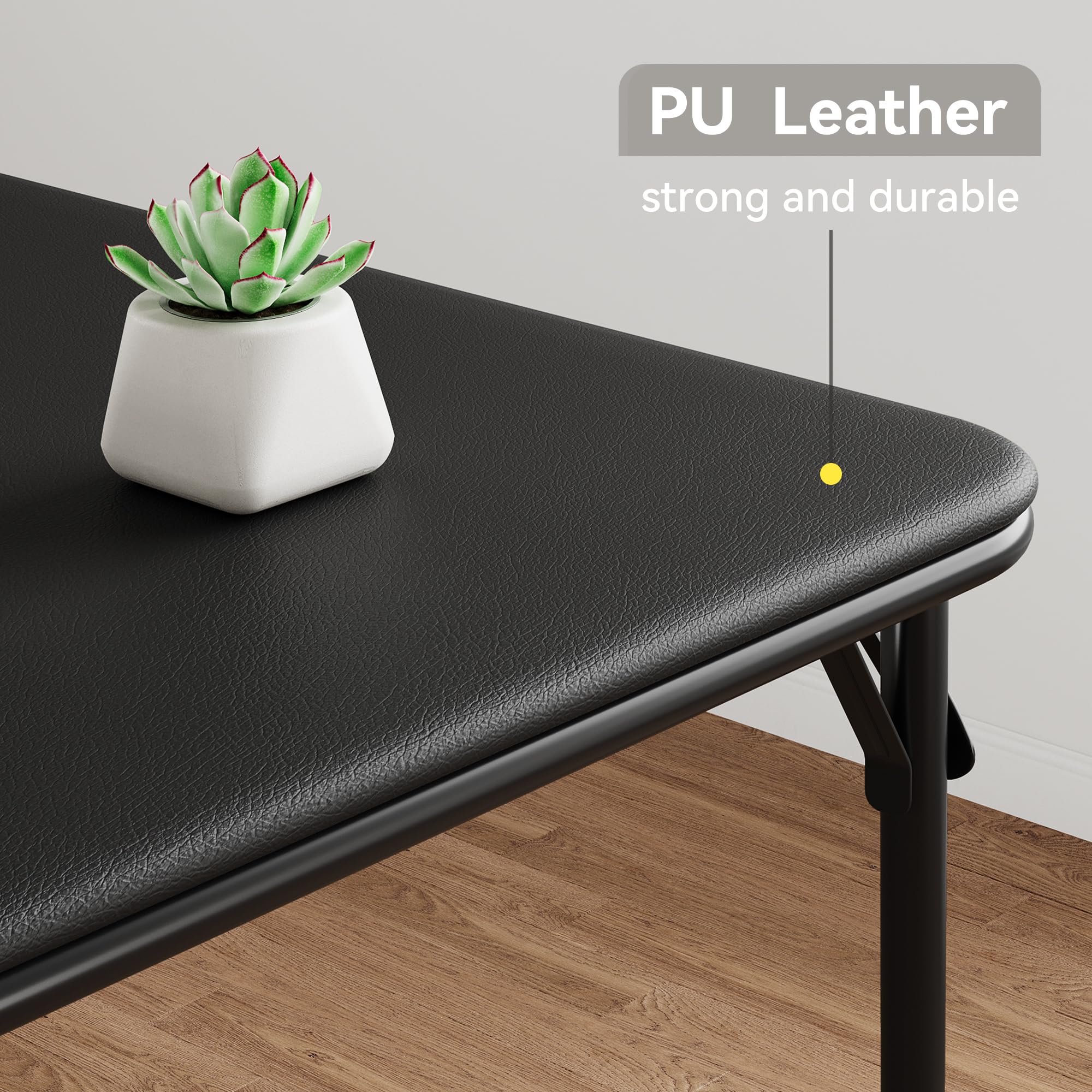 Portable Folding Card Table and 4 Chairs Set - PU Upholstered Metal Frame Foldable Dining Furniture for Home, Office, Camping & Outdoor Use - Black (Perfect for Game Nights, BBQs, and Small Space Living)