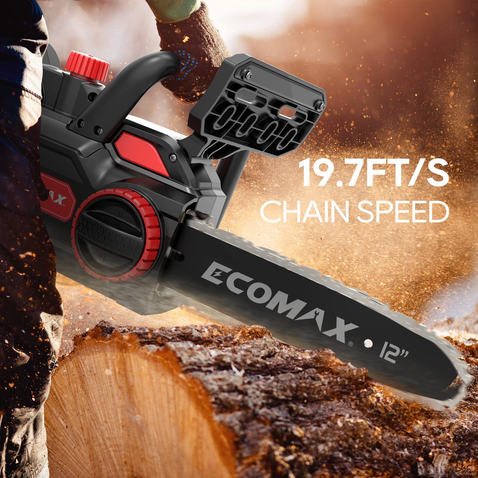 18V Cordless Electric Chainsaw 12-Inch with 4Ah Battery & Fast Charger - Powerful Double Safety Switch for Wood Cutting - Perfect for Farm, Backyard, Garden, Ranch & Tree Trimming (Model ELG05)