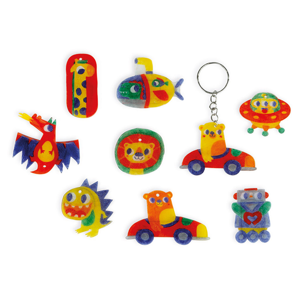 Janod Magnetic Shrink Art Kit with Keyrings - DIY Creative Craft for Kids, Fun Shrinky Dink Activity for Birthday Parties & Classroom Projects