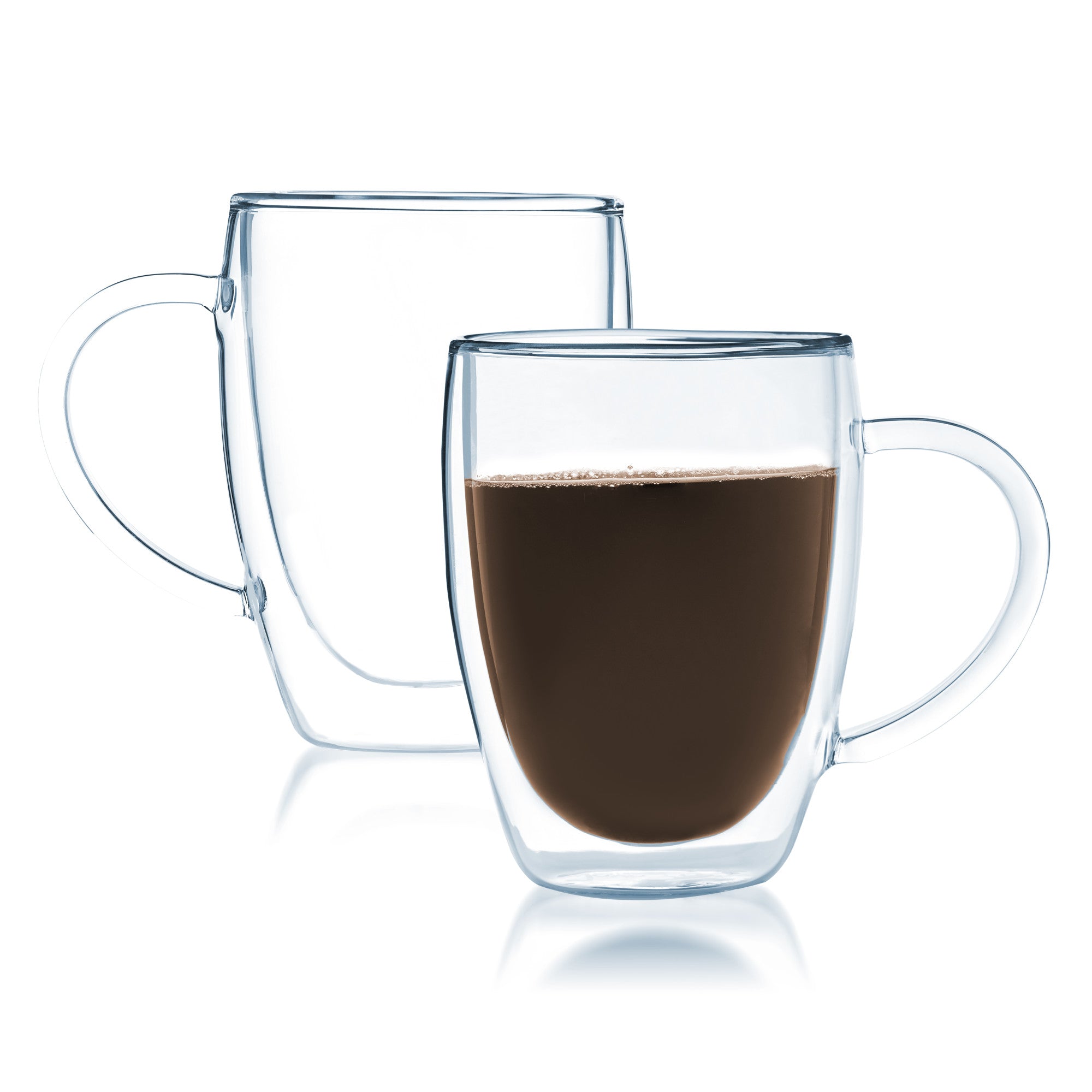 Premium 12oz Double Wall Glass with Handle - Set of 4, Bistro Style, Dishwasher Safe - Perfect for Coffee, Tea, Hot Chocolate & Iced Beverages at Home or Office