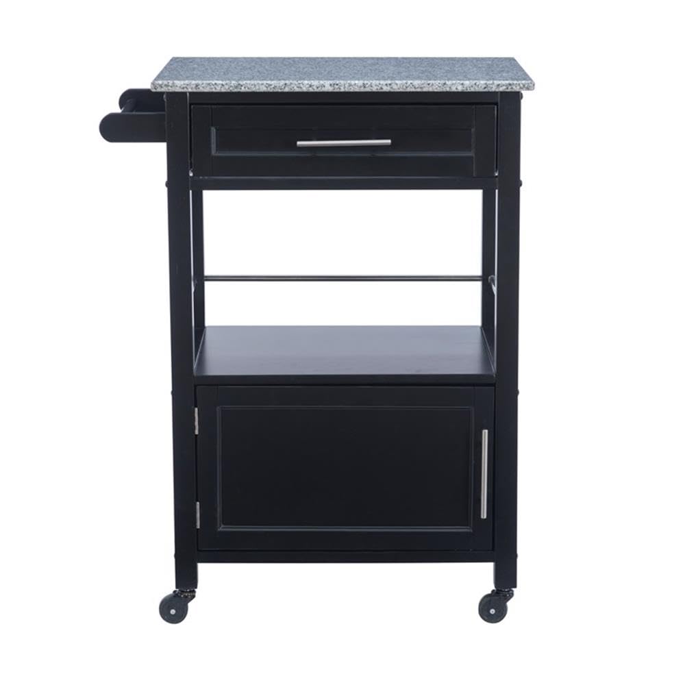 Linon Mitchell Wood Granite Top Rolling Kitchen Cart with Ample Storage - Black | Perfect for Small Kitchens, Dining Rooms & Outdoor Entertaining