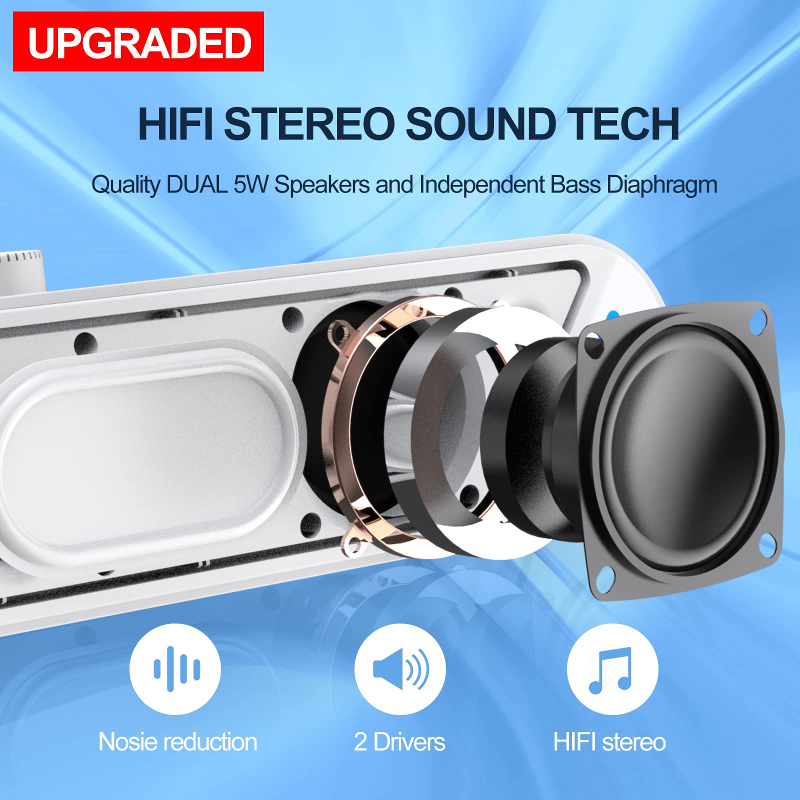 LENRUE 10W Stereo USB-Powered Computer Speakers - Wired Soundbar for PC & Desktop, Compact White Design for Home Office & Gaming Setup