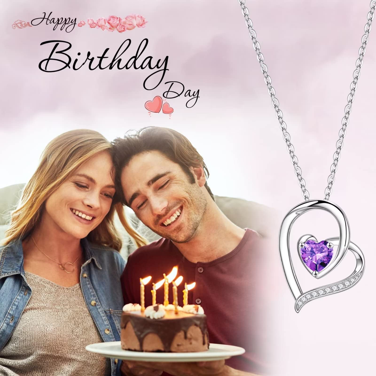 925 Sterling Silver Birthstone Necklace for Women - Heart Pendant with Genuine Birthstone | Personalized Gift for Mom, Wife, Daughter | Perfect for Mother's Day, Anniversary, Birthday | Elegant Jewelry for Everyday Wear & Special Occasions