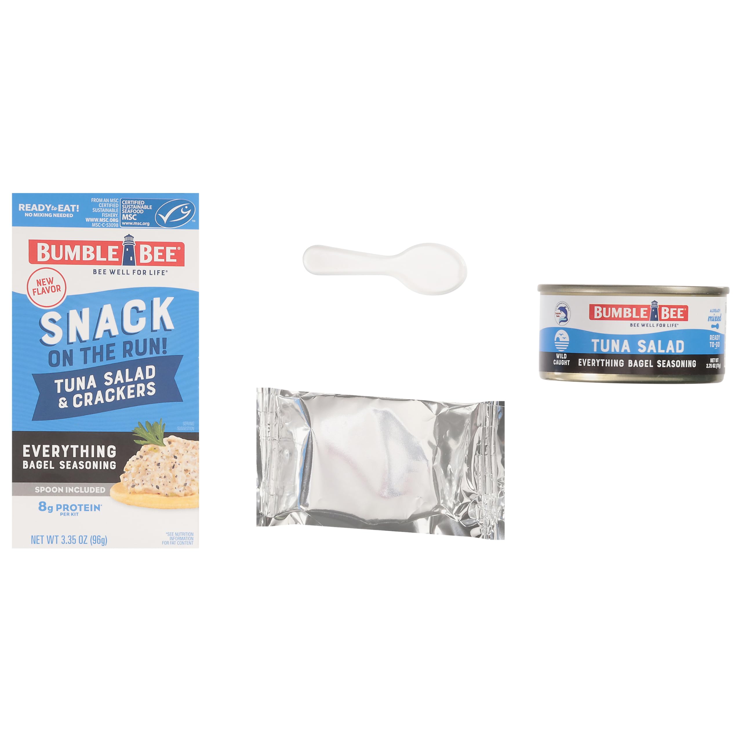 Bumble Bee Everything Bagel Seasoning Tuna Salad Kit with Crackers, 3.35 oz (Pack of 12) - Wild Caught, Ready to Eat Protein Snack - Shelf Stable, Includes Spoon - Perfect for Office Lunch, Road Trips & Outdoor Adventures