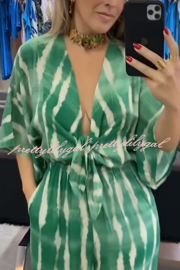Stylish Striped Print V-Neck Lace-Up Wide Leg Jumpsuit for Women | Casual Summer Outfit | Perfect for Beach, Vacation & Date Night