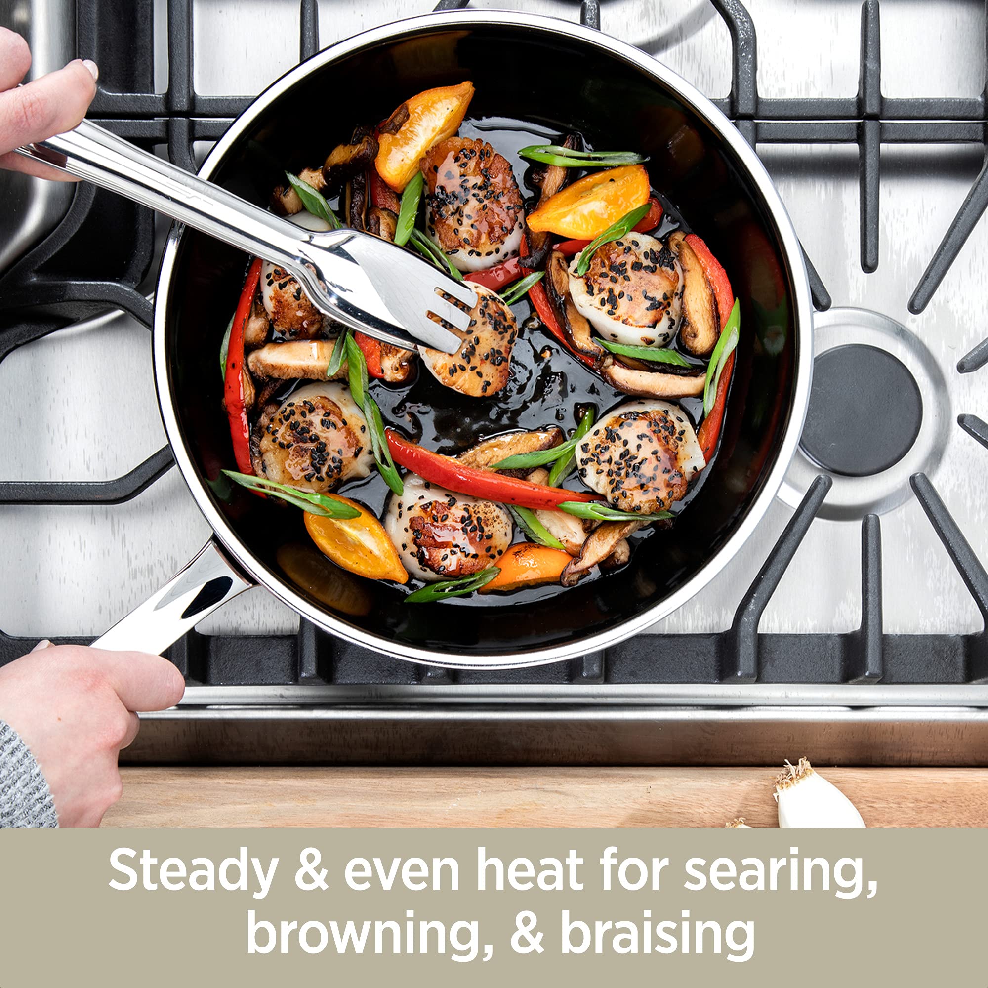 All-Clad FusionTec 7 Quart Ceramic & Steel Core Stockpot - Induction Compatible, Oven & Broiler Safe Up to 500°F - Premium Cookware for Soups, Stews & Pasta - Ideal for Home Chefs & Professional Kitchens