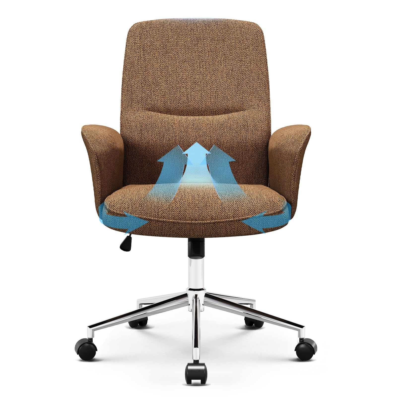 COLAMY Ergonomic Fabric Office Chair with Wheels & Armrests - Adjustable Swivel Computer Desk Chair for Home Office, Gaming, Makeup Vanity & Bedroom - Camel Upholstered Comfortable Task Chair
