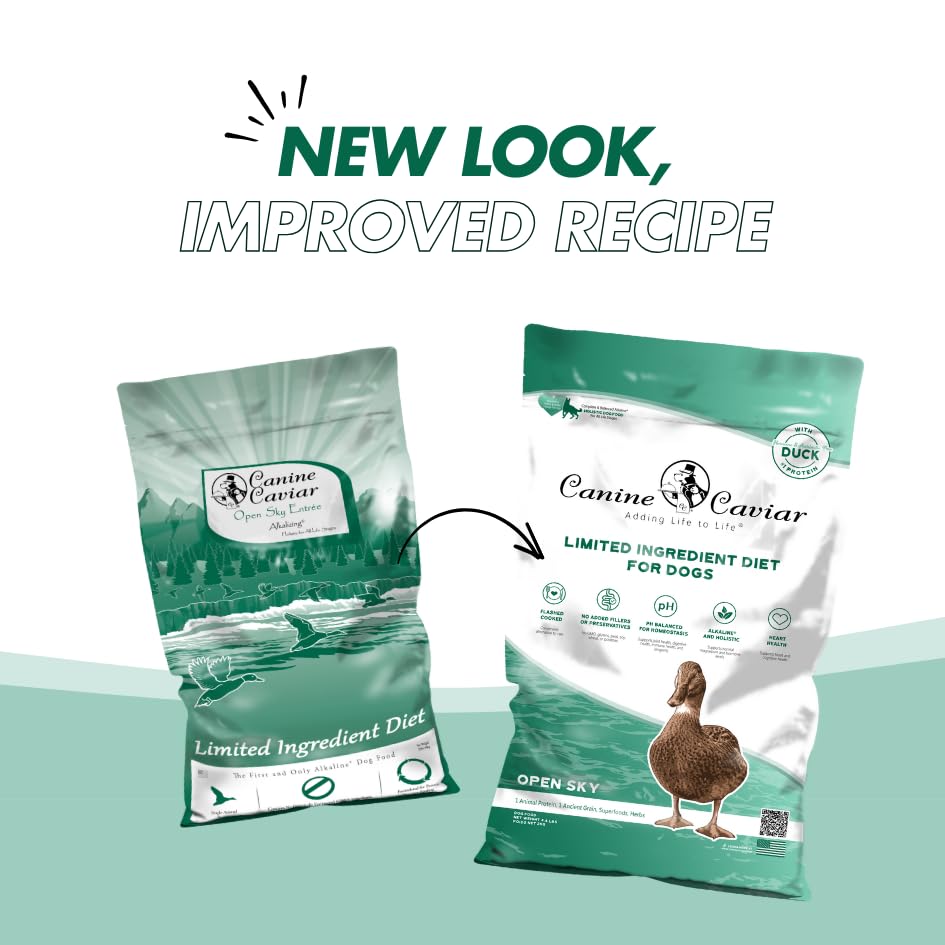Canine Caviar Open Sky Duck & Teff Alkaline Dry Dog Food - Limited Ingredient, Gluten-Free, Vet Recommended Diet for Sensitive Stomachs - Perfect for Dogs with Allergies or Digestive Issues (22lb Bag)