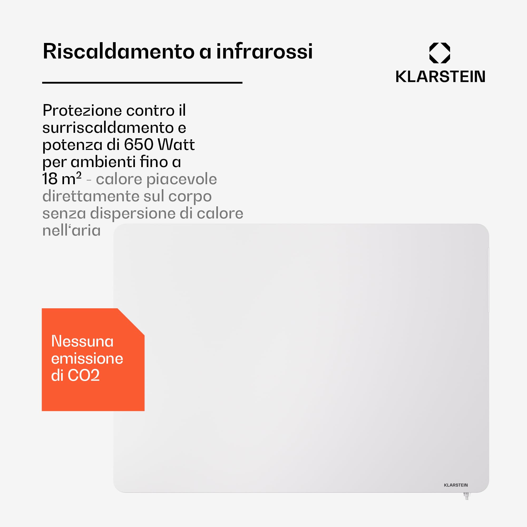 KLARSTEIN Energy Efficient 650W Infrared Electric Heater Panel with Remote Control & Timer - Carbon Free Heating Solution for Home, Office & Bedroom - Safe & Eco-Friendly Infrared Radiant Heating System