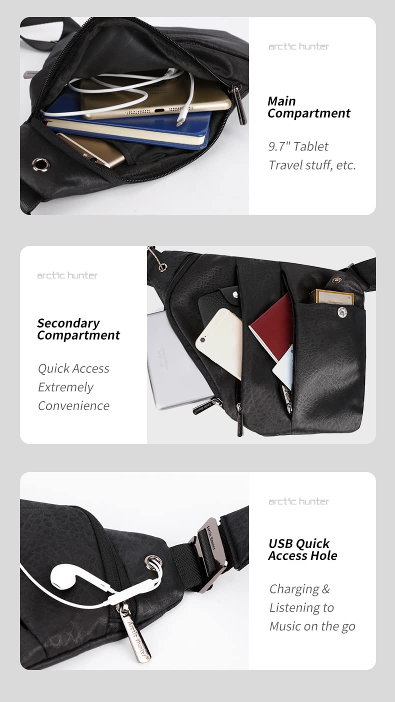 Red Lemon Arctic Hunter Sling Bag for Men - Water-Resistant Crossbody Chest Bag for Outdoor Cycling, Travel & Daily Use - Stylish Slim Shoulder Bag with Passport Pocket - Perfect for Commuting, Hiking & Urban Adventures (Black)