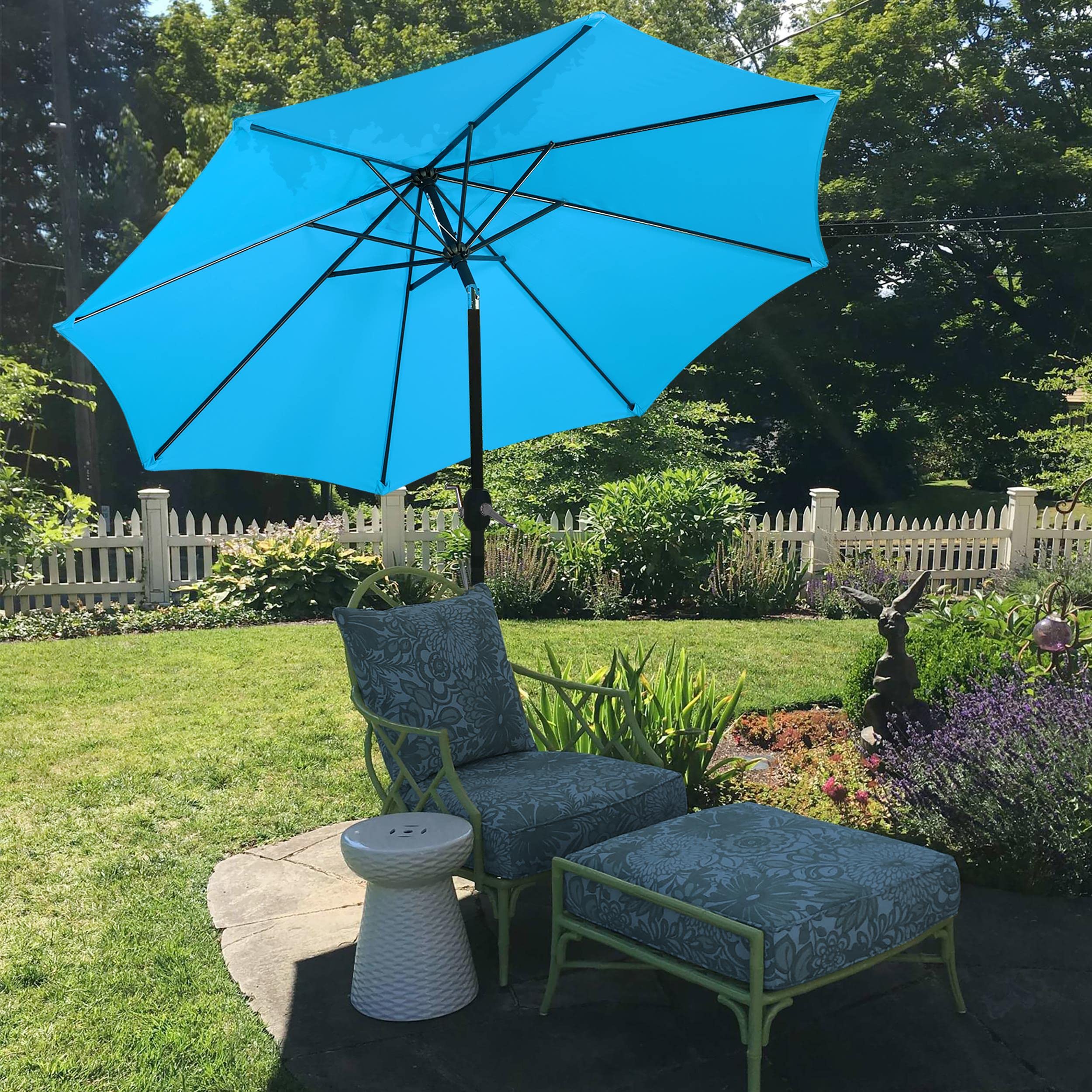 Yaheetech 9FT Heavy Duty Outdoor Patio Umbrella with 30lb Base - Sky Blue Market Umbrella with Push Button Tilt, Crank & 8 Sturdy Ribs for Garden, Poolside, and Backyard Relaxation