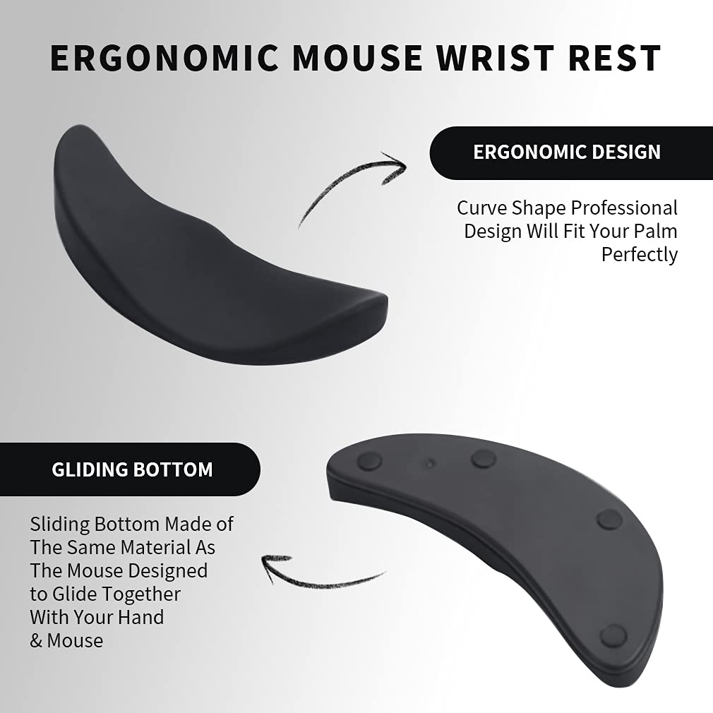 Ergonomic Mouse Wrist Rest Support - 2 Pack Gliding Smooth Palm Rest Pad for Computer Work & Gaming - Comfortable Wrist Cushion for Office, Home & Long Computer Use (Black)