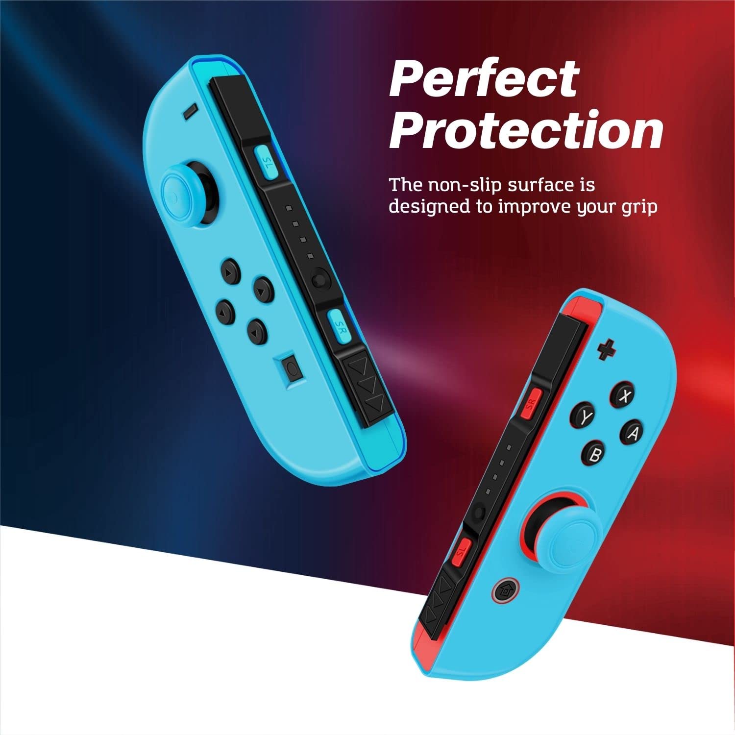 Premium Silicone Joycon Case for Nintendo Switch & Switch OLED - Protective Controller Cover with Thumb Grip Caps (Neon Blue) | Durable, Comfortable Gaming Accessory for Travel & Home Entertainment
