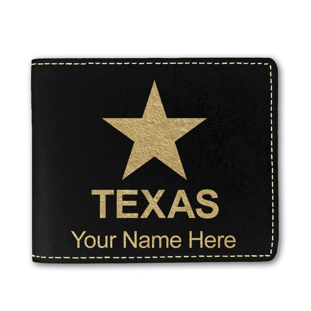 **Personalized Texas Flag LaserGram Bi-Fold Wallet - Engraved Leather Wallet for Men & Women (Black & Gold) - Perfect for Gifts, Travel & Everyday Use**