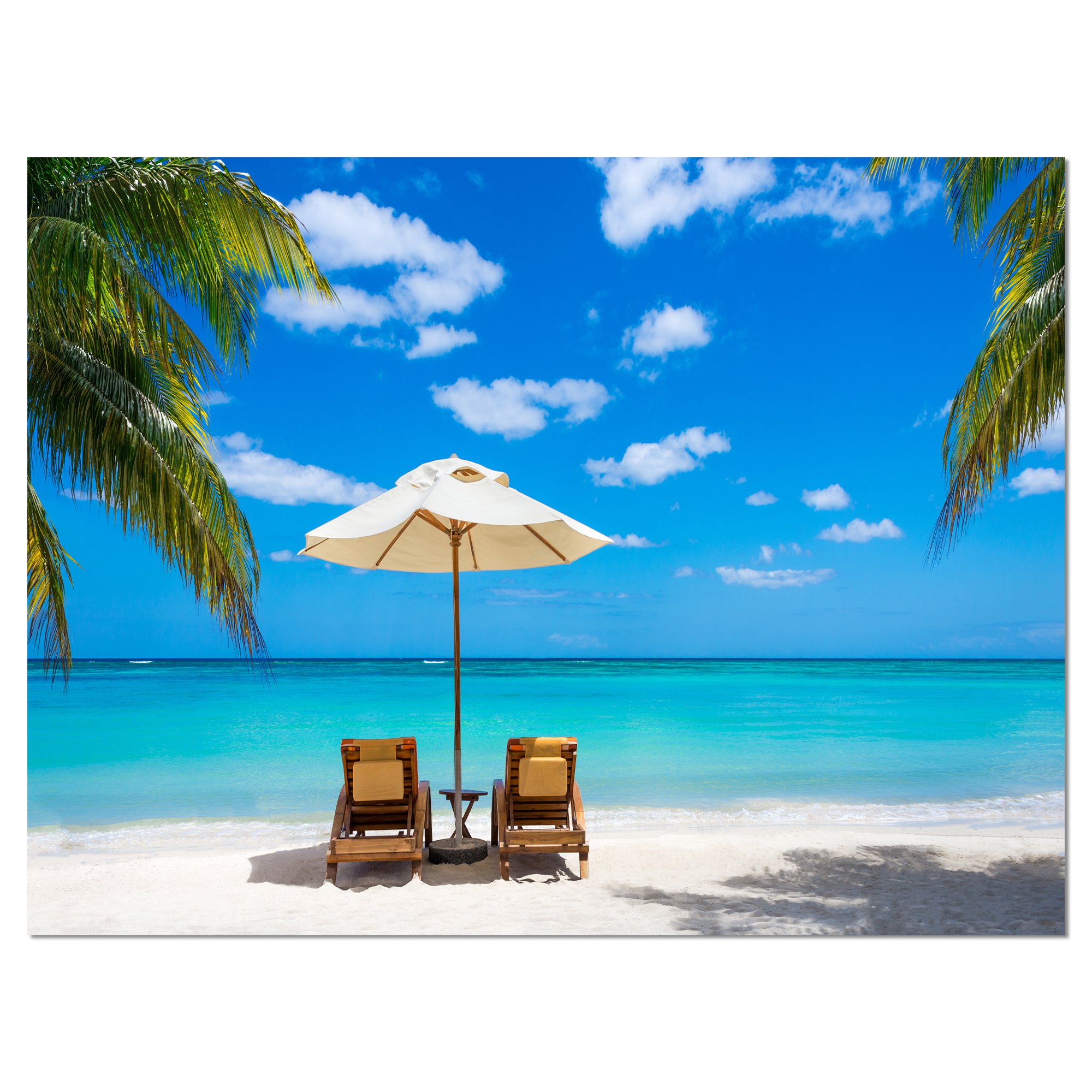 Designart PT9446-20-12 Turquoise Beach with Chairs Seashore Photo Canvas Print - 12x20 Inches - Blue Coastal Wall Art - Perfect for Living Room, Bedroom & Office Decor