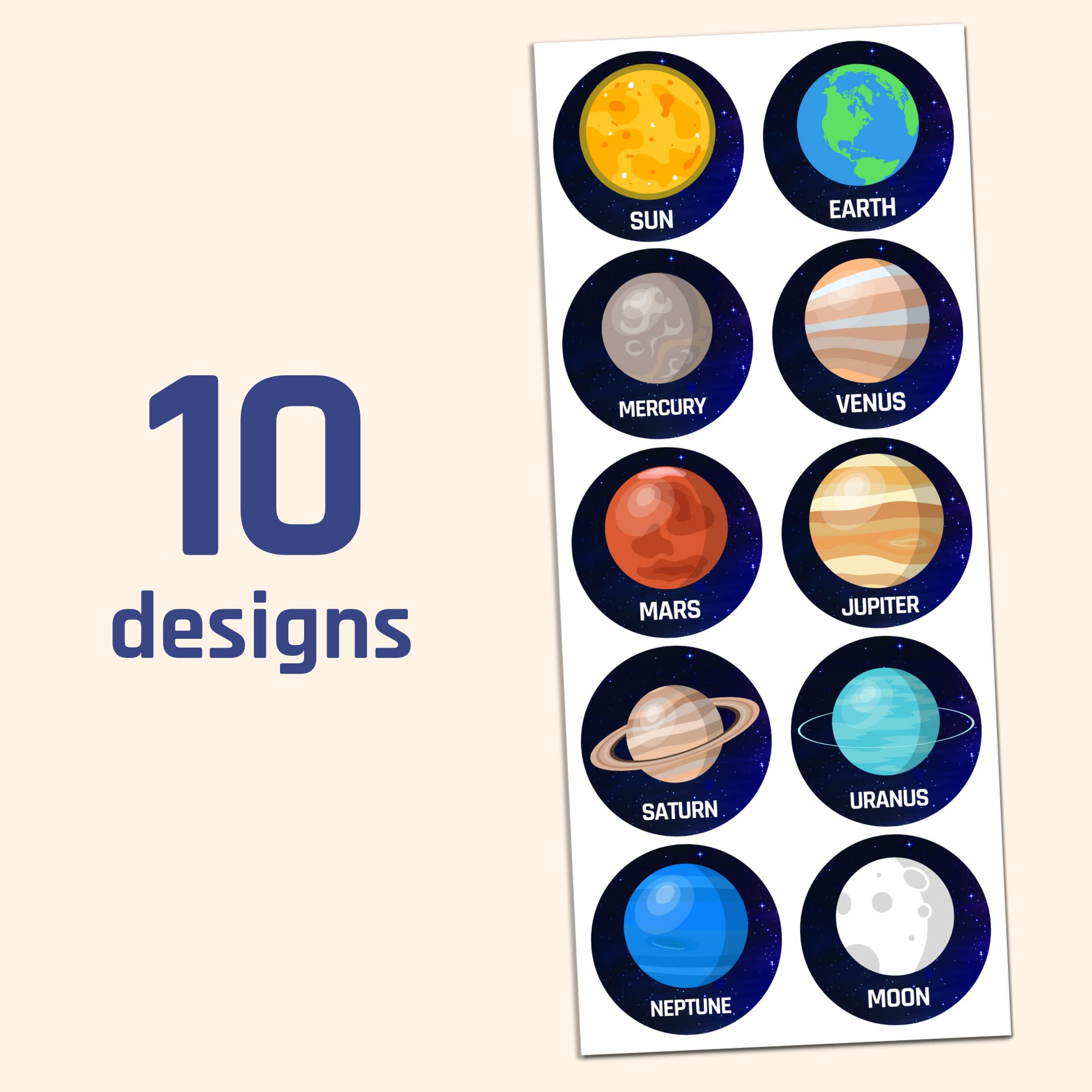 60 Sheets, 600 Stickers - Solar System Planet Stickers for Kids (1.5 Inch) - Perfect for Scrapbooking, School Projects, and Space-Themed Decorations