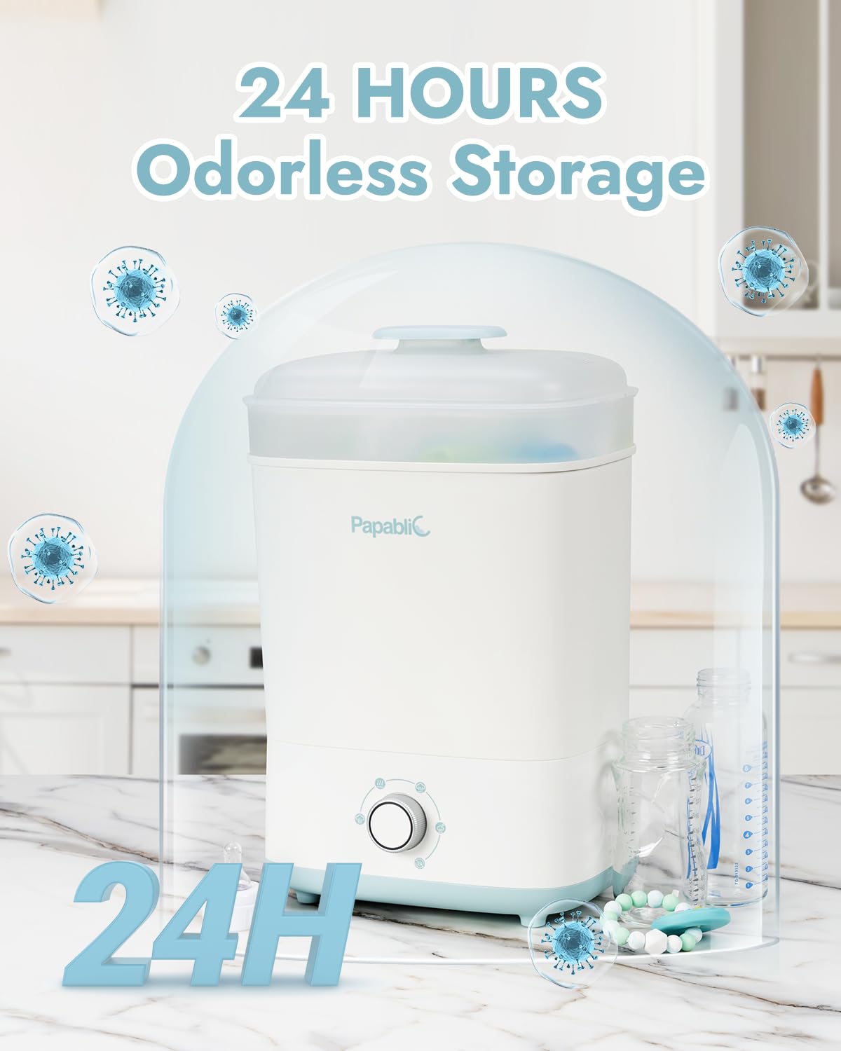 Papablic Baby Bottle Electric Steam Sterilizer and Dryer - 6-in-1 UV Sanitizer for Pacifiers, Breast Pump Parts & Baby Accessories - Perfect for Nursery, Travel & Daycare Use