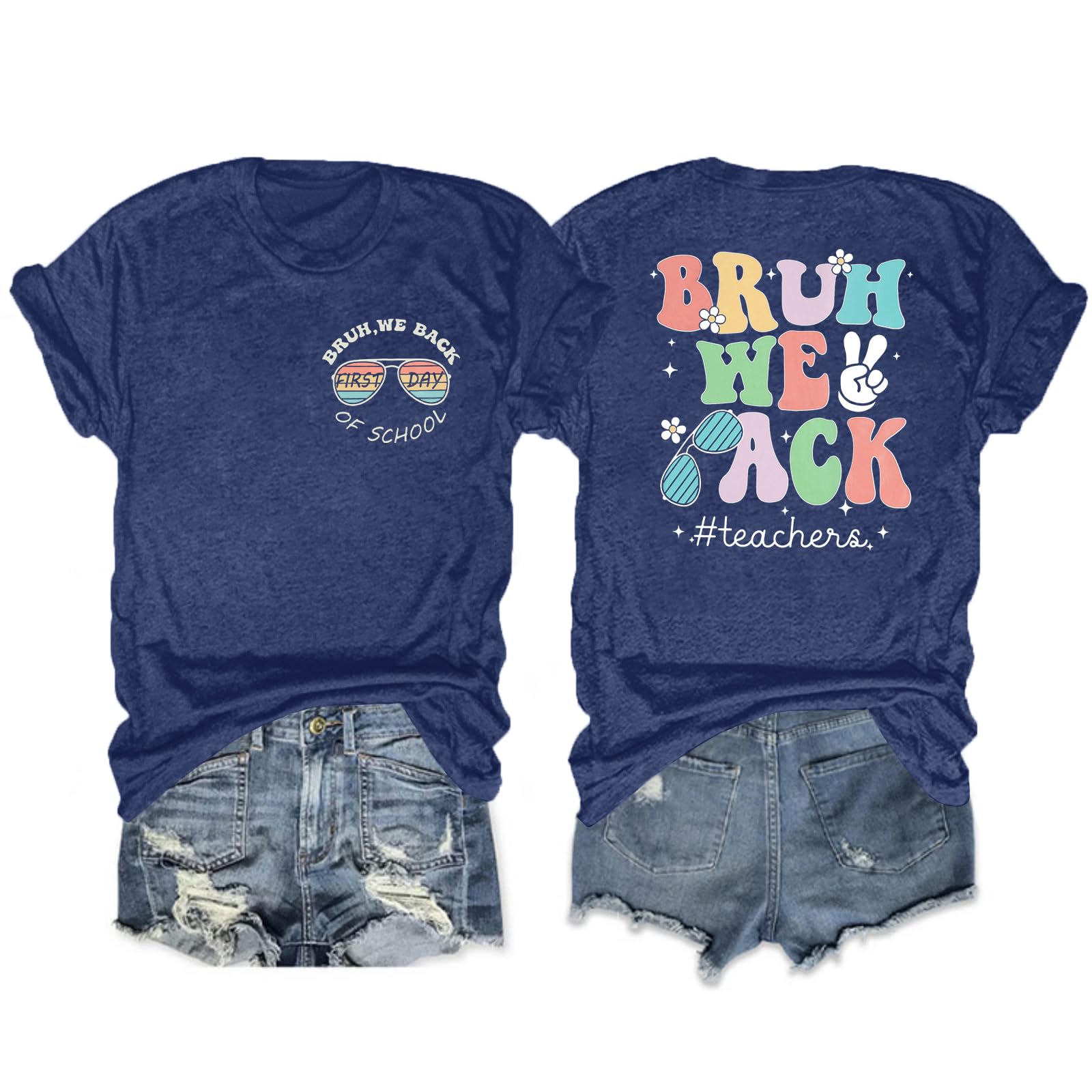 Back to School Shirt for Women - First Day of School Teacher T-Shirt | Cute Graphic Tee with 'Bruh We Back' Print | Short Sleeve Casual Top for Classroom, Teaching, or School Events