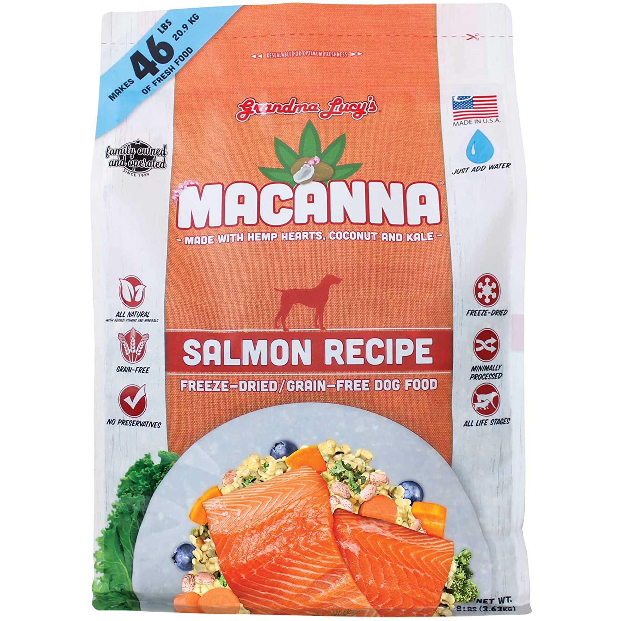 Premium Freeze-Dried Salmon Dog Food by Grandma Lucy's - Grain-Free, High-Protein Treat for All Breeds - Perfect for Training, Travel & Outdoor Adventures