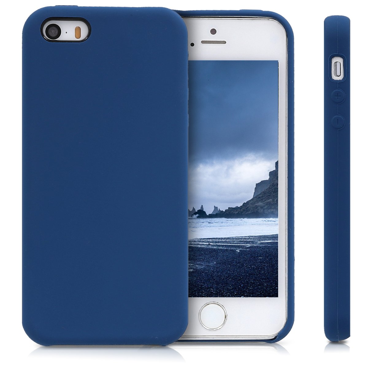 kwmobile TPU Silicone Phone Case Compatible with Apple iPhone SE (1st Gen 2016) / iPhone 5 / iPhone 5S - Soft Finish Protective Cover in Dark Blue - Perfect for Everyday Use, Work & Travel