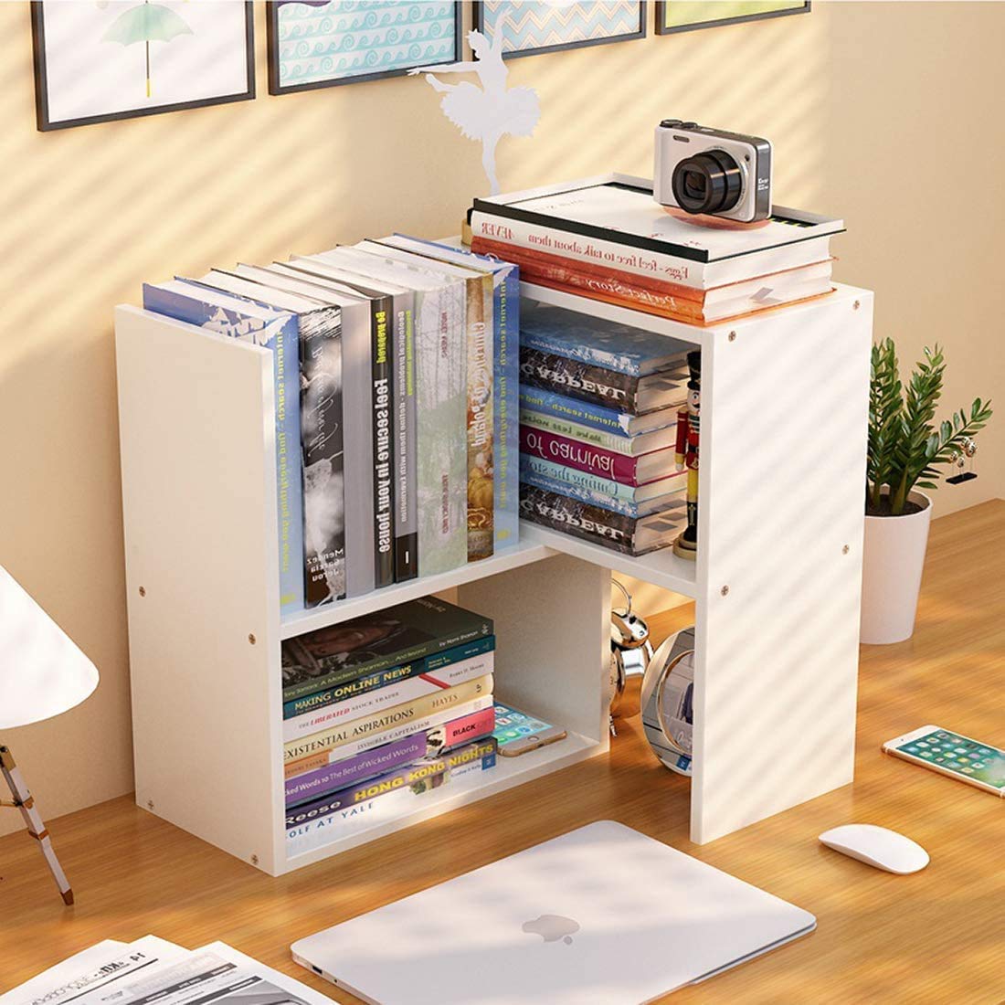Expandable Wooden Desktop Bookshelf - Adjustable Office Organizer & Storage Rack for Books, Files, and Decor | Perfect for Home Office, Study Room, and Workspace Organization