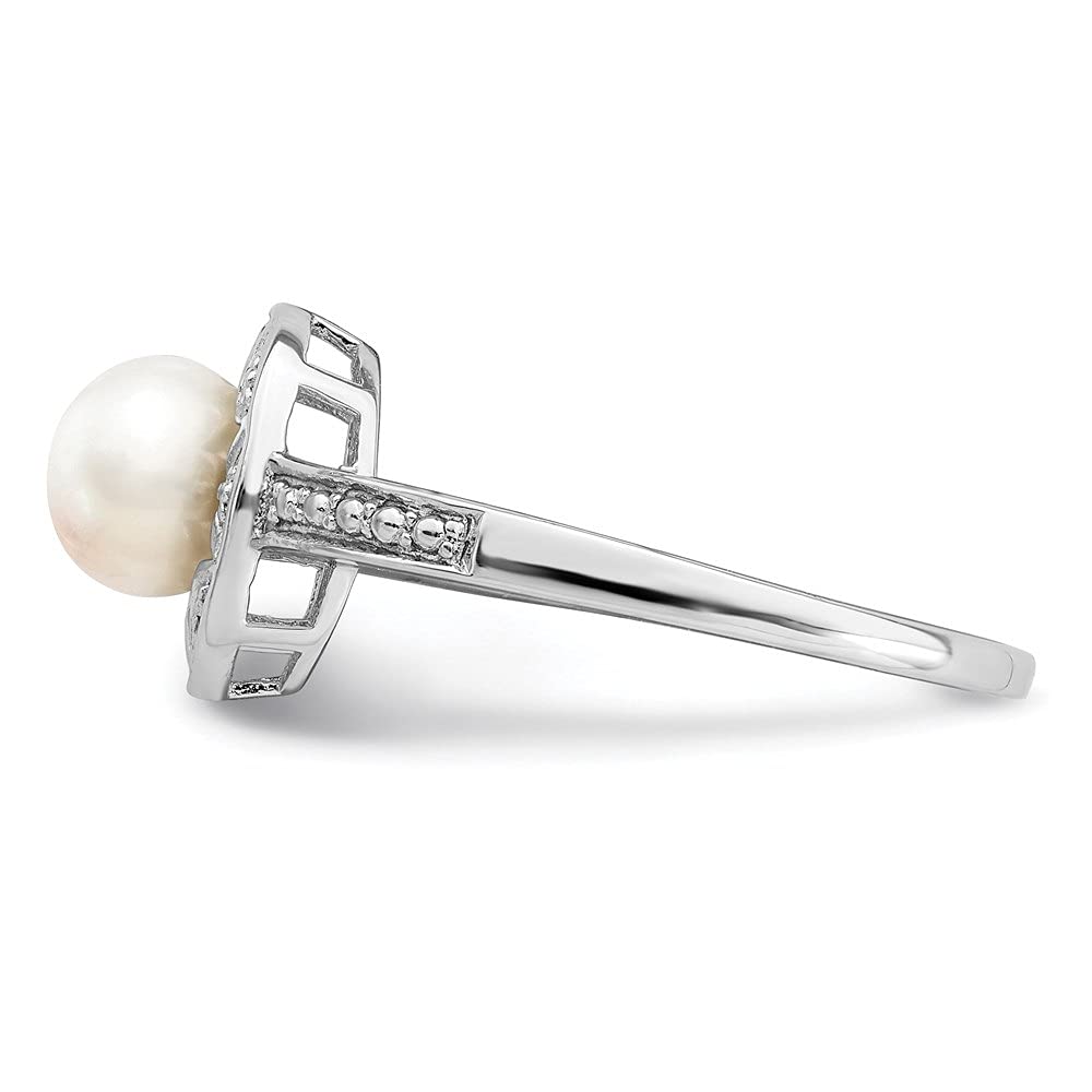 Diamond2Deal 925 Sterling Silver Diamond & Pearl Ring - Size 9 (0.01ct) - Elegant Jewelry for Weddings, Anniversaries & Special Occasions