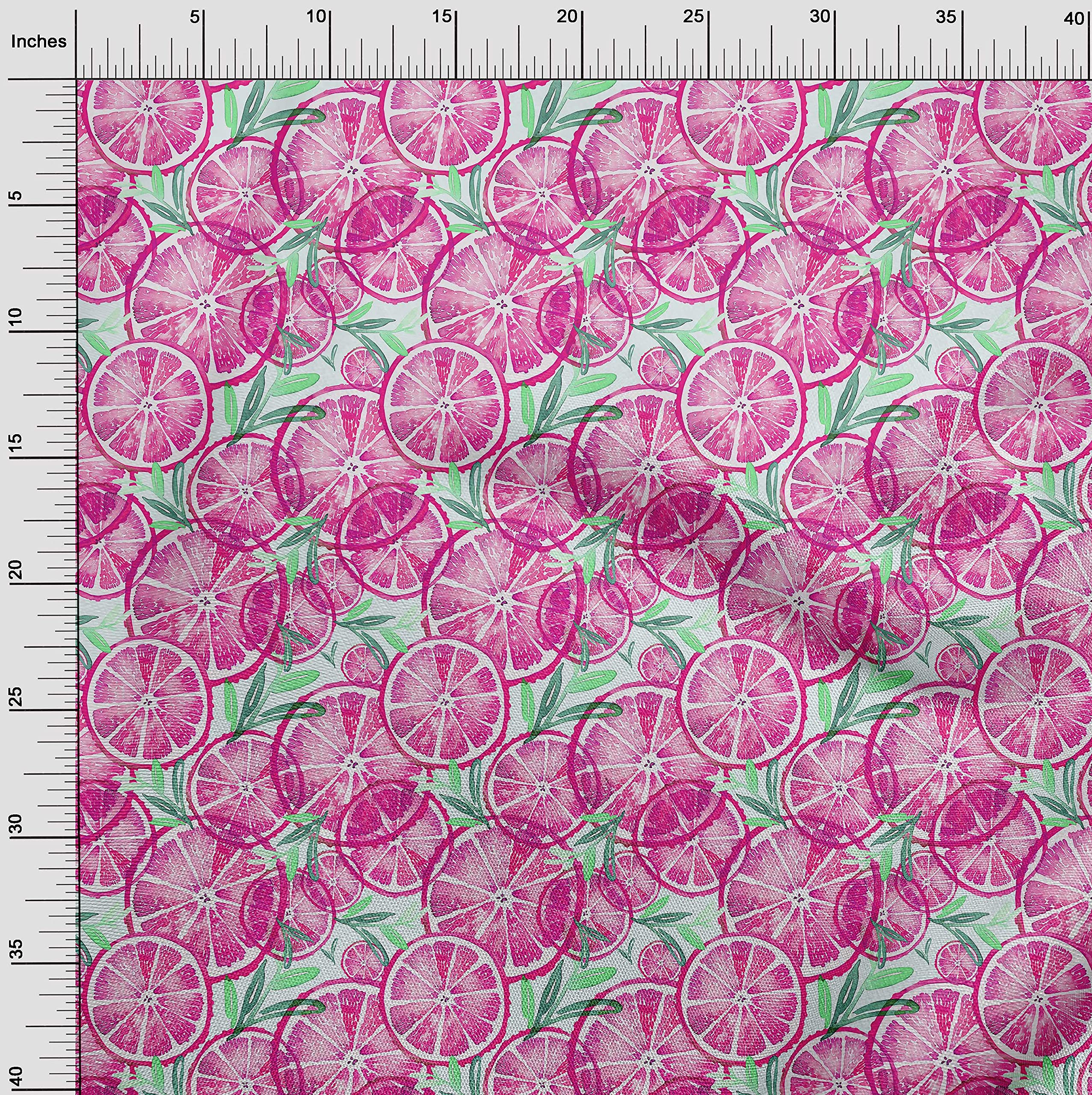 oneOone Cotton Poplin Fuchsia Pink Fabric with Leaves & Lemon Print - 42 Inch Wide Dress Material by The Yard | Perfect for Summer Dresses, Skirts & DIY Fashion Projects