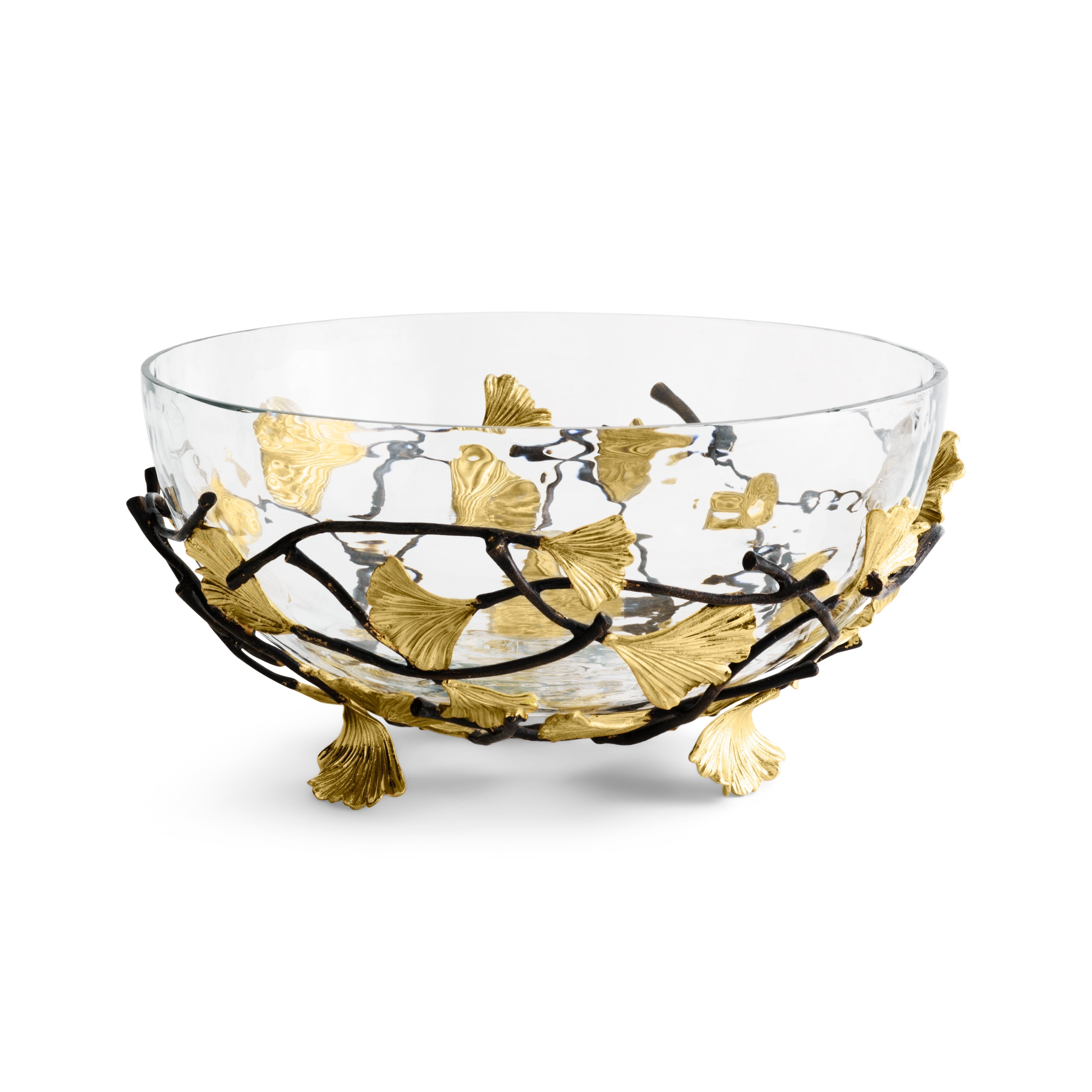 Premium Golden Ginkgo Medium Glass Bowl - Elegant Serving Dish for Salads, Desserts & Home Decor - Perfect for Parties, Dining & Gifts