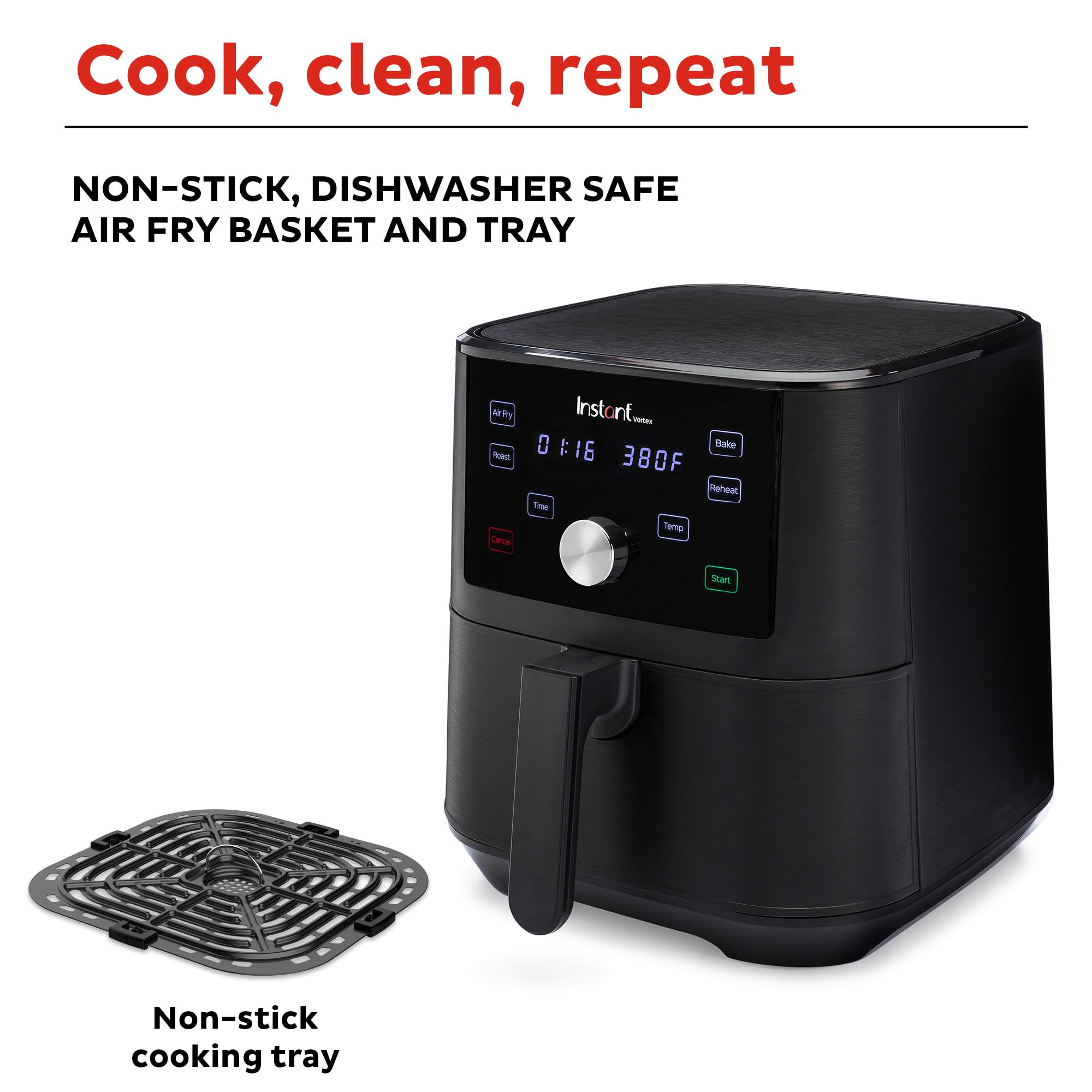 Instant Pot Vortex 6QT XL Air Fryer - 4-in-1 Multi-Cooker for Crisping, Roasting, Reheating & Baking | 100+ In-App Recipes | Dishwasher Safe | Perfect for Quick Family Meals, Healthy Cooking & Meal Prep | Black