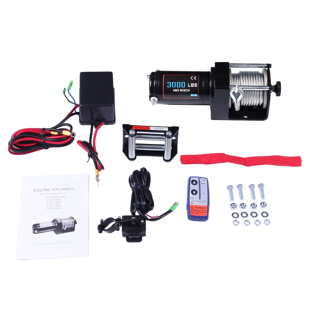 12V 3000 lbs Electric Winch - Heavy Duty Recovery Winch for Truck, SUV, ATV, Boat & Trailer with Steel Cable & Wireless Remote Control - Off-Roading, Towing & Vehicle Recovery Scenarios