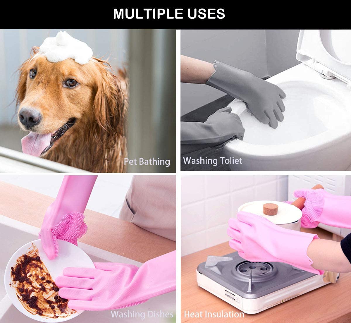 EQUVIA Pet Grooming & Cleaning Sponge Gloves - Silicone Scrubber Gloves for Dishwashing, Kitchen, Bathroom & Housework - Multipurpose Cleaning Gloves (1 Pair) - Perfect for Pet Bathing, Dish Cleaning & Household Chores