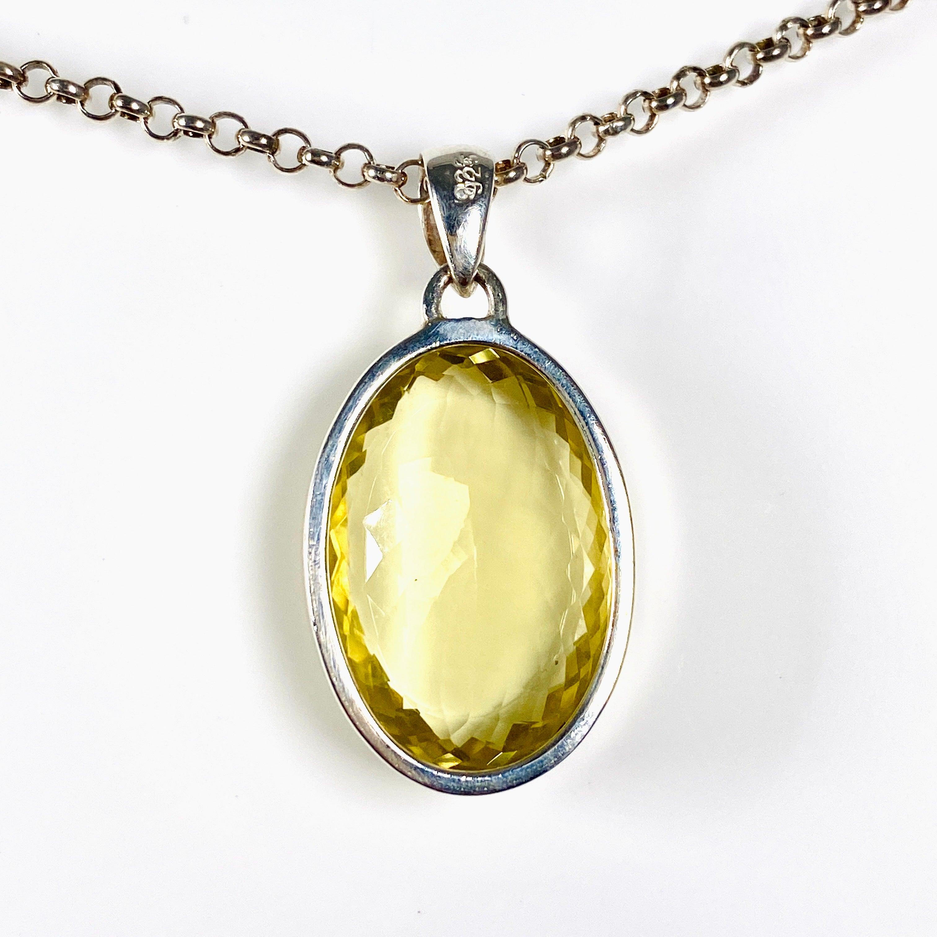 Natural Lemon Quartz Oval Faceted Pendant Necklace KPGJ3087 - Elegant Jewelry for Women, Perfect for Parties & Gifts