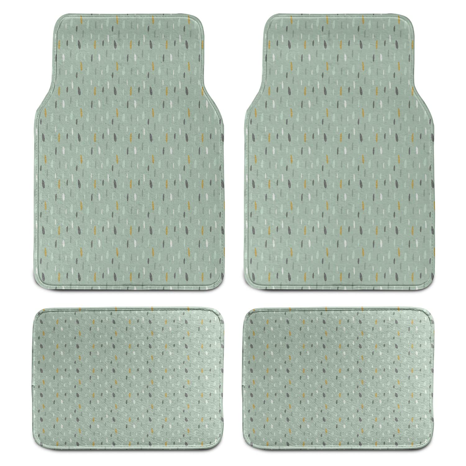 Lunarable Abstract Car Mat Set of 4 - Minimalist Hipster Leaves Modern Print - Durable PVC Backing Floor Mats for Front & Back Seats - Dimgray Green - Perfect for Sedans, SUVs & Trucks