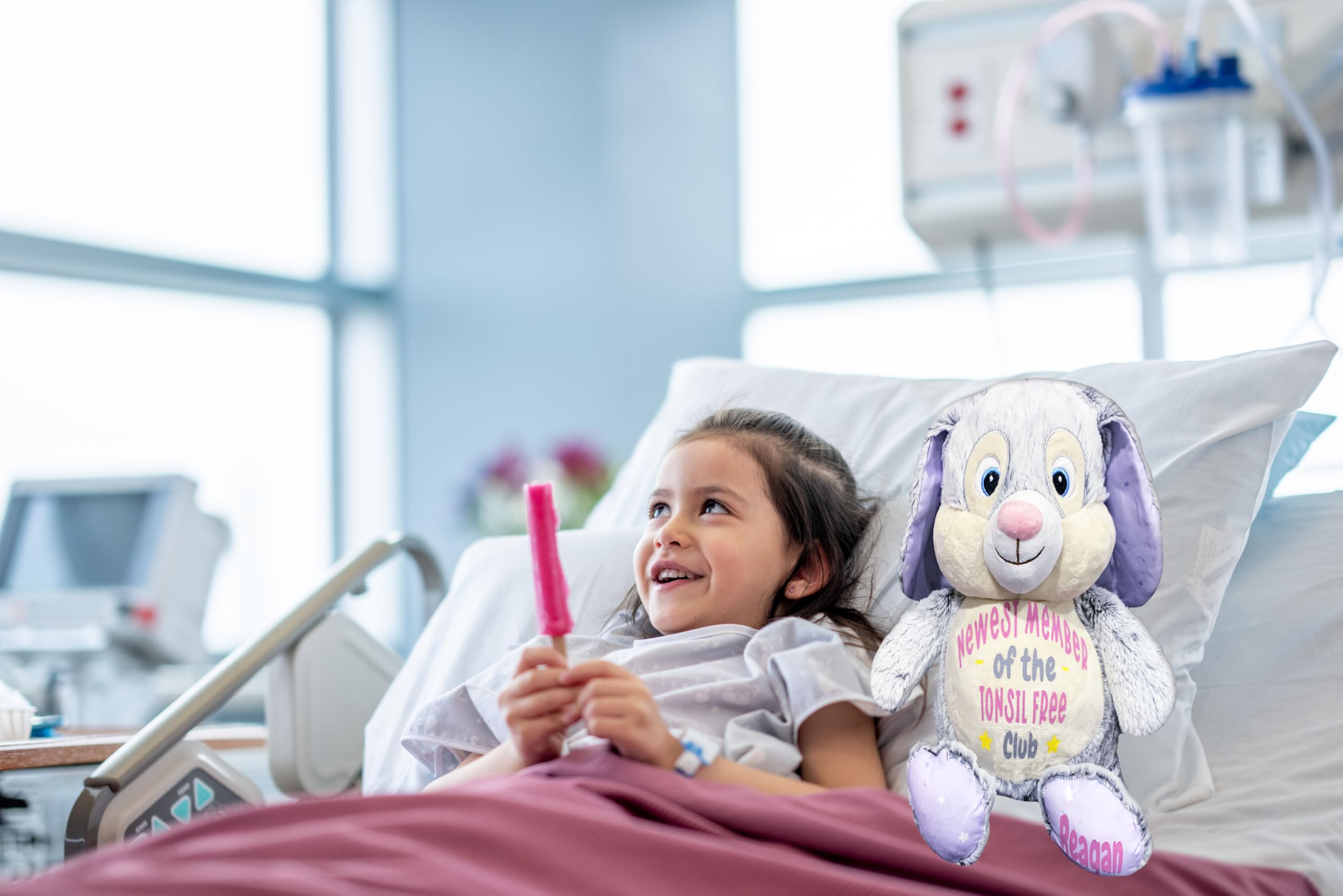 Personalized Tonsillectomy Recovery Gift for Kids - Lavender Bunny Face Heating Pad - Get Well Soon Present After Tonsil Surgery - Ideal for Post-Op Comfort & Pain Relief