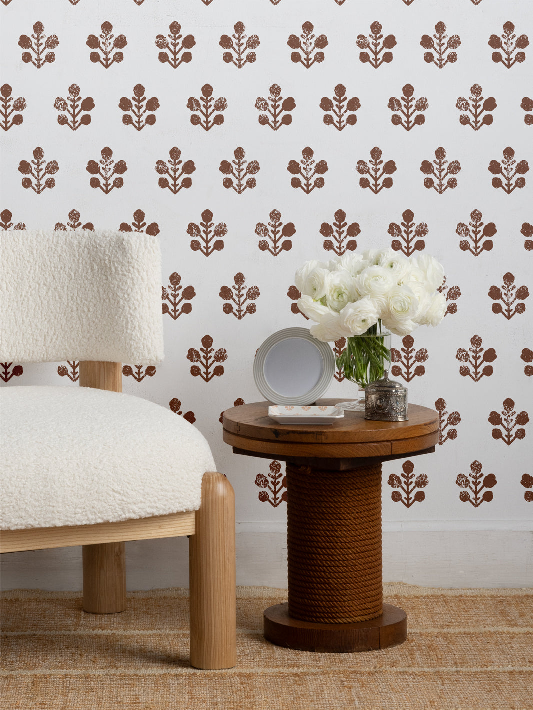 Sugar Paper Chocolate Ensley Large White Ground Wallpaper - Perfect for Living Room, Bedroom & Home Decor