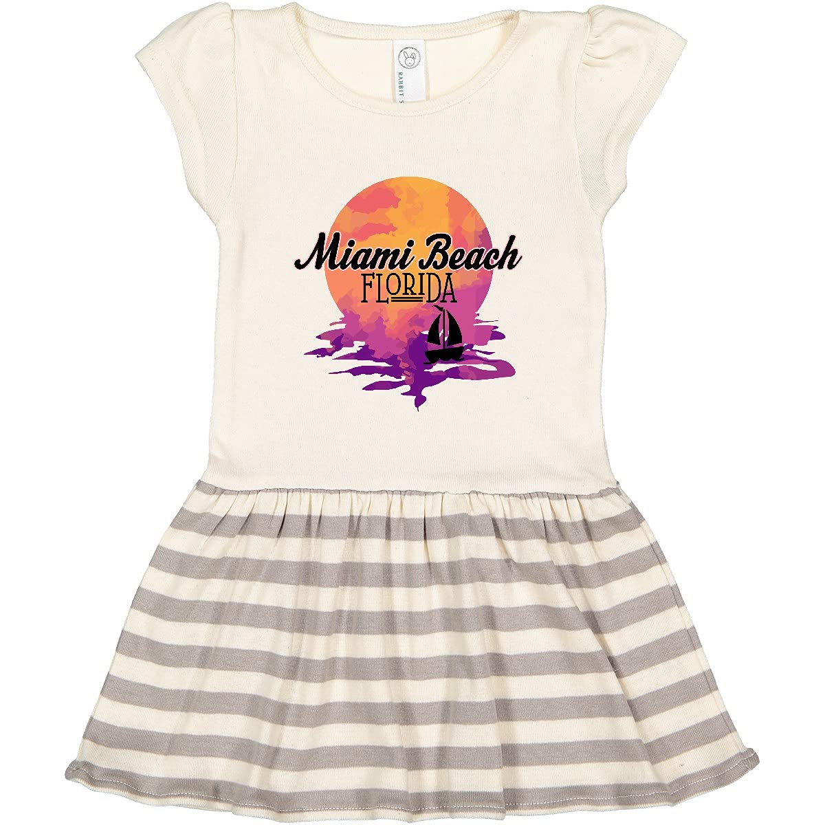 Inktastic Miami Beach Florida Vacation Sunset Toddler Dress - Cute Floral Printed Girls' Outfit for Beach Trips, Family Vacations & Summer Photoshoots