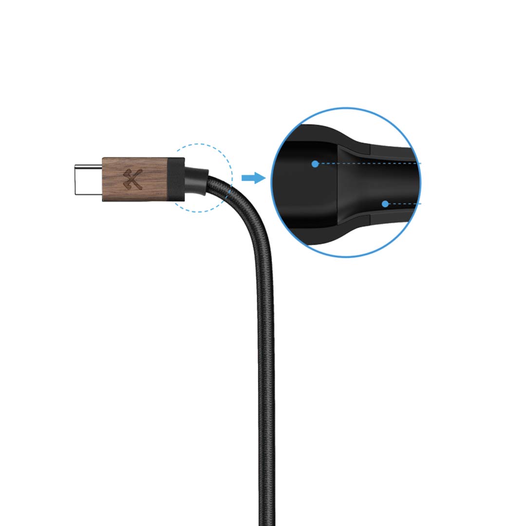 Premium Real Wood & Nylon USB-C Cable - Fast Charging & Data Sync Compatible with iPhone 15, Samsung Galaxy, iPad Pro | Eco-Friendly Walnut & Black Braided Cable for Home, Office & Travel Accessories