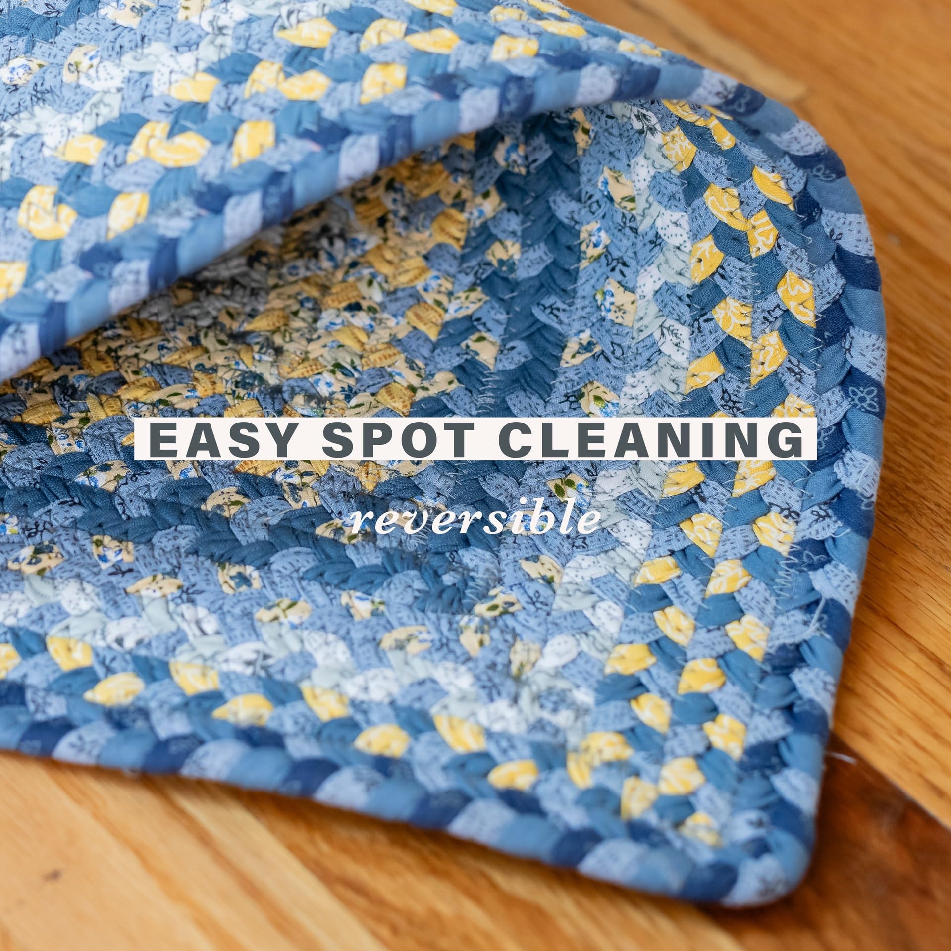 Homespine Sunflower Blue & Yellow Braided Cotton Rug - 6x9 Feet Soft Printed Area Rug for Living Room & Dining Room - Premium Flat-Lay Fabric - Luxury Home Decor for Farmhouse, Boho & Coastal Style Homes