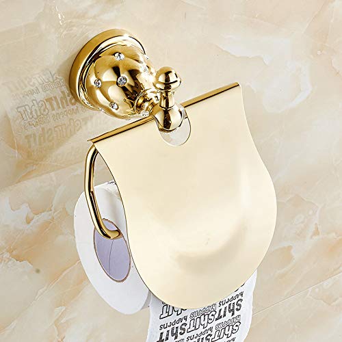 Gold Toilet Paper Holder with Diamond Roll - Solid Brass Bathroom Tissue Holder - Elegant Bathroom Accessories for Home, Hotel & Luxury Spaces