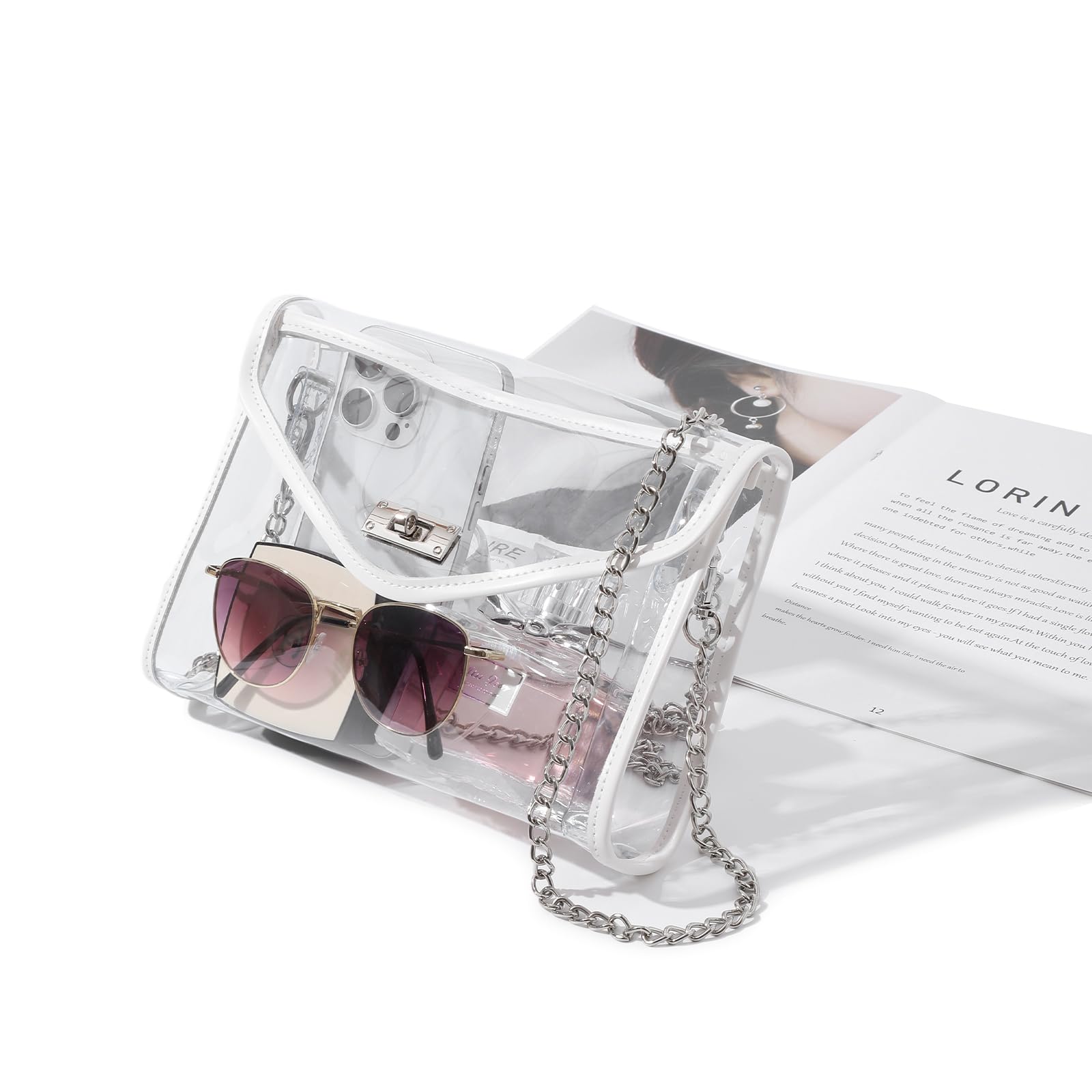 Bucosd Clear Purse for Women - Stadium Approved Transparent Crossbody Bag with Leather Trim | Perfect for Concerts, Sports Games & Festival Security Checks
