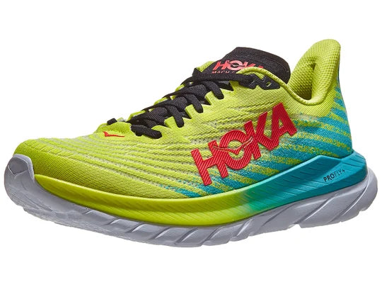 HOKA Men's Mach 5 Running Shoes - Lightweight & Cushioned for Road Running | Evening Primrose/Scuba Blue | Perfect for Marathon Training & Daily Jogging