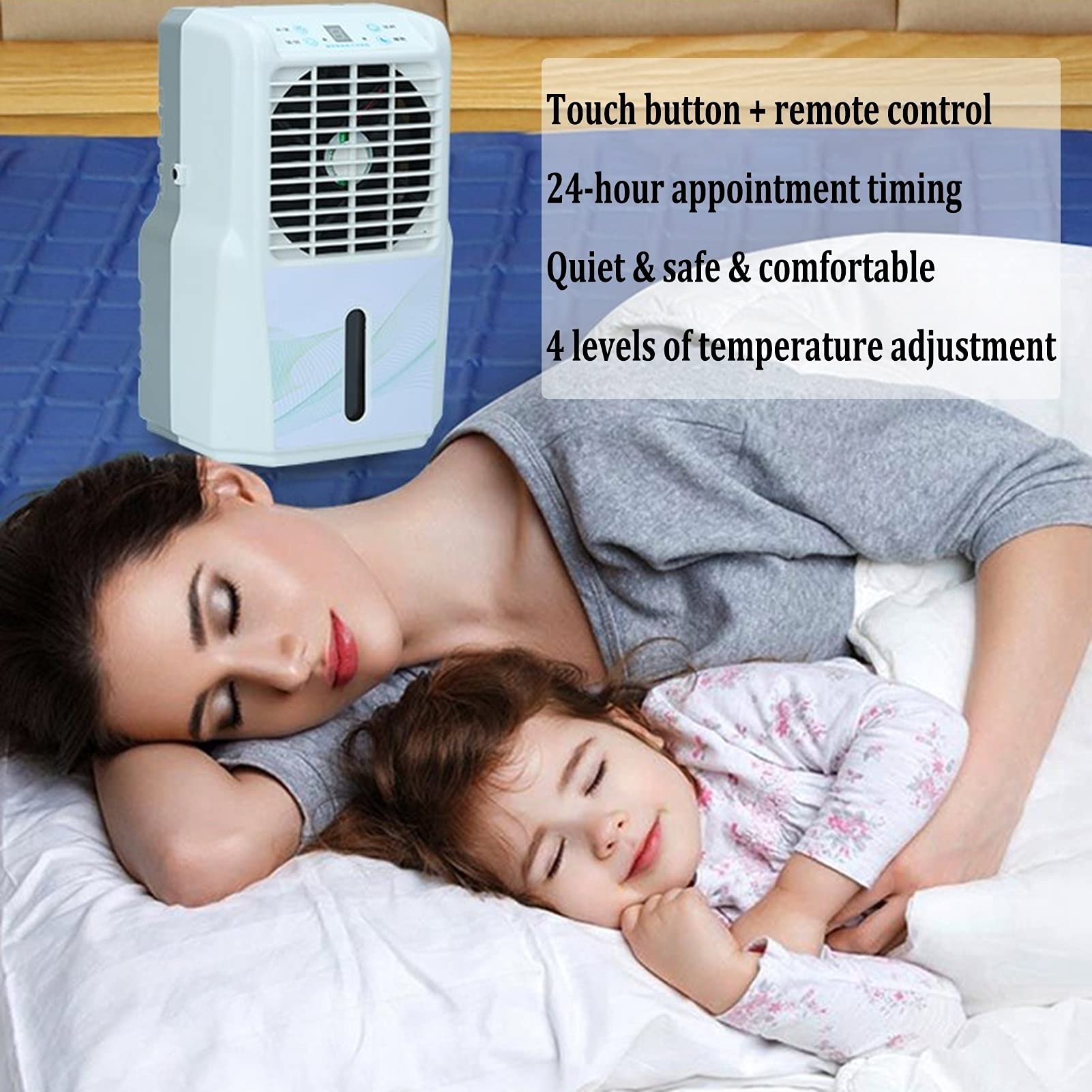 Mattress Cooler Pad with Air-Conditioning Fan & Water Cooling System - Portable Bed Cooling Pad for Hot Sleepers, Outdoor Camping & Home Use - Compatible with Mobile Power (Double Size, Blue)